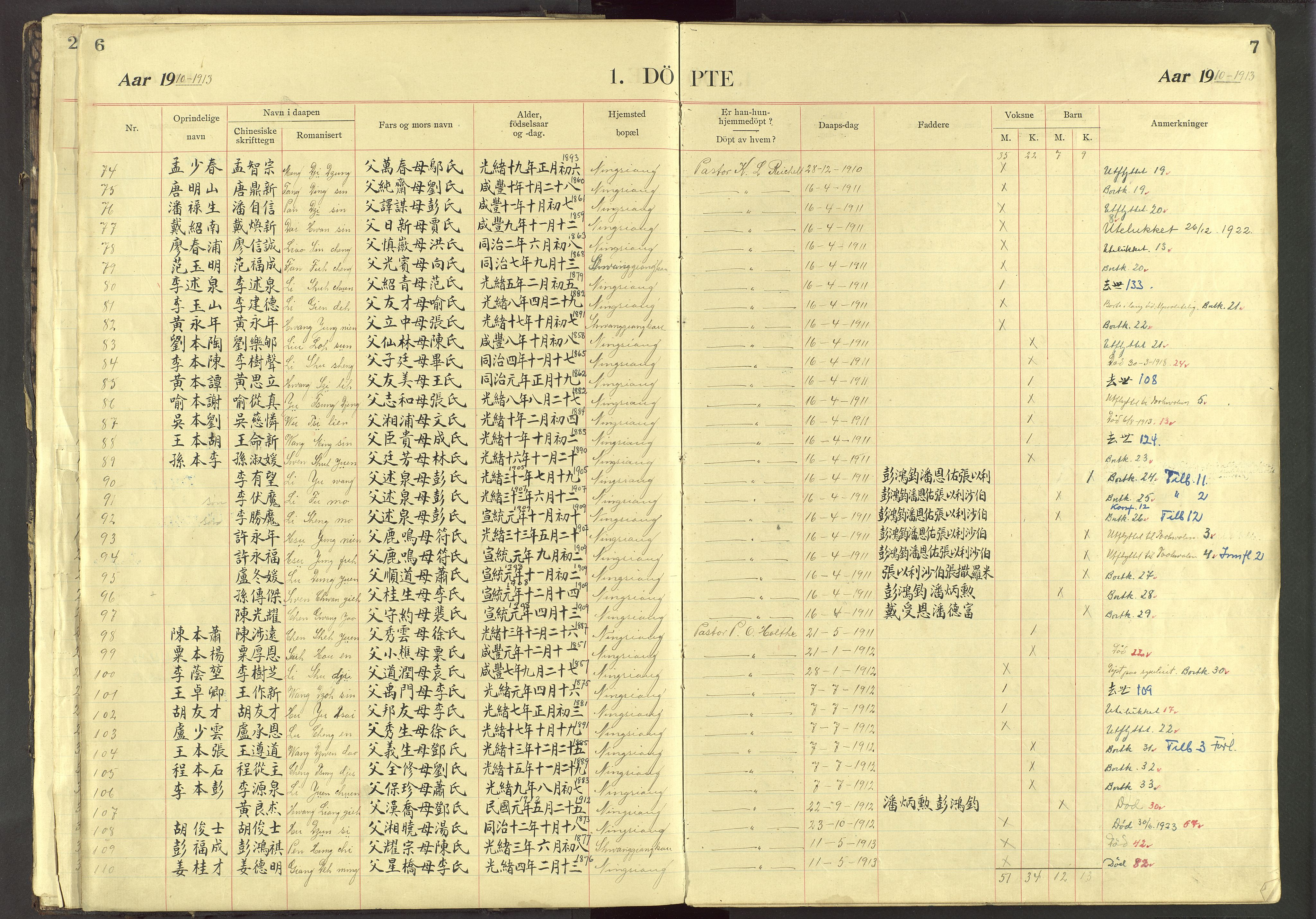 Det Norske Misjonsselskap - utland - Kina (Hunan), VID/MA-A-1065/Dm/L0032: Ministerialbok nr. 70, 1905-1948, s. 6-7