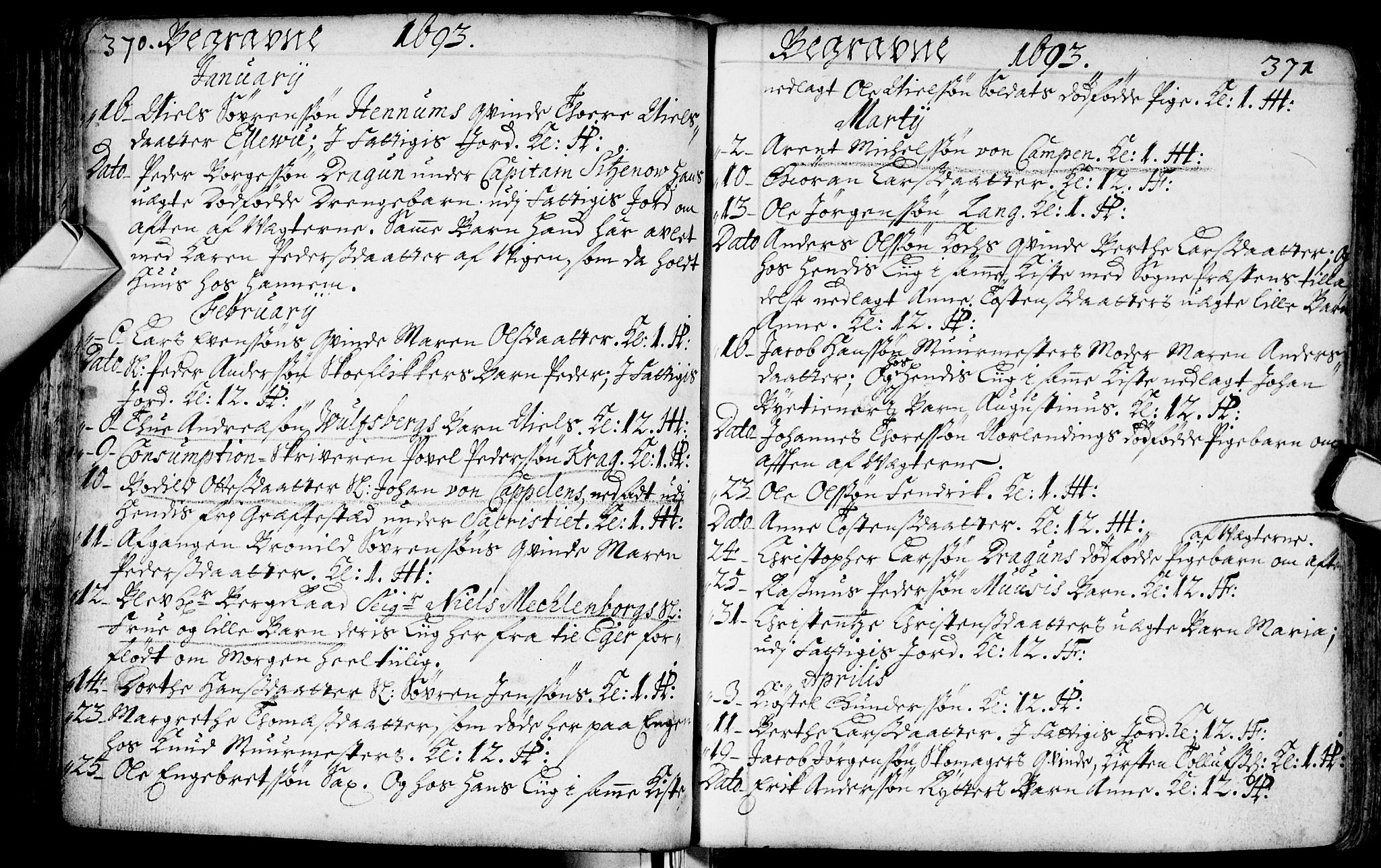 Bragernes kirkebøker, AV/SAKO-A-6/F/Fa/L0002: Ministerialbok nr. I 2, 1680-1705, s. 370-371
