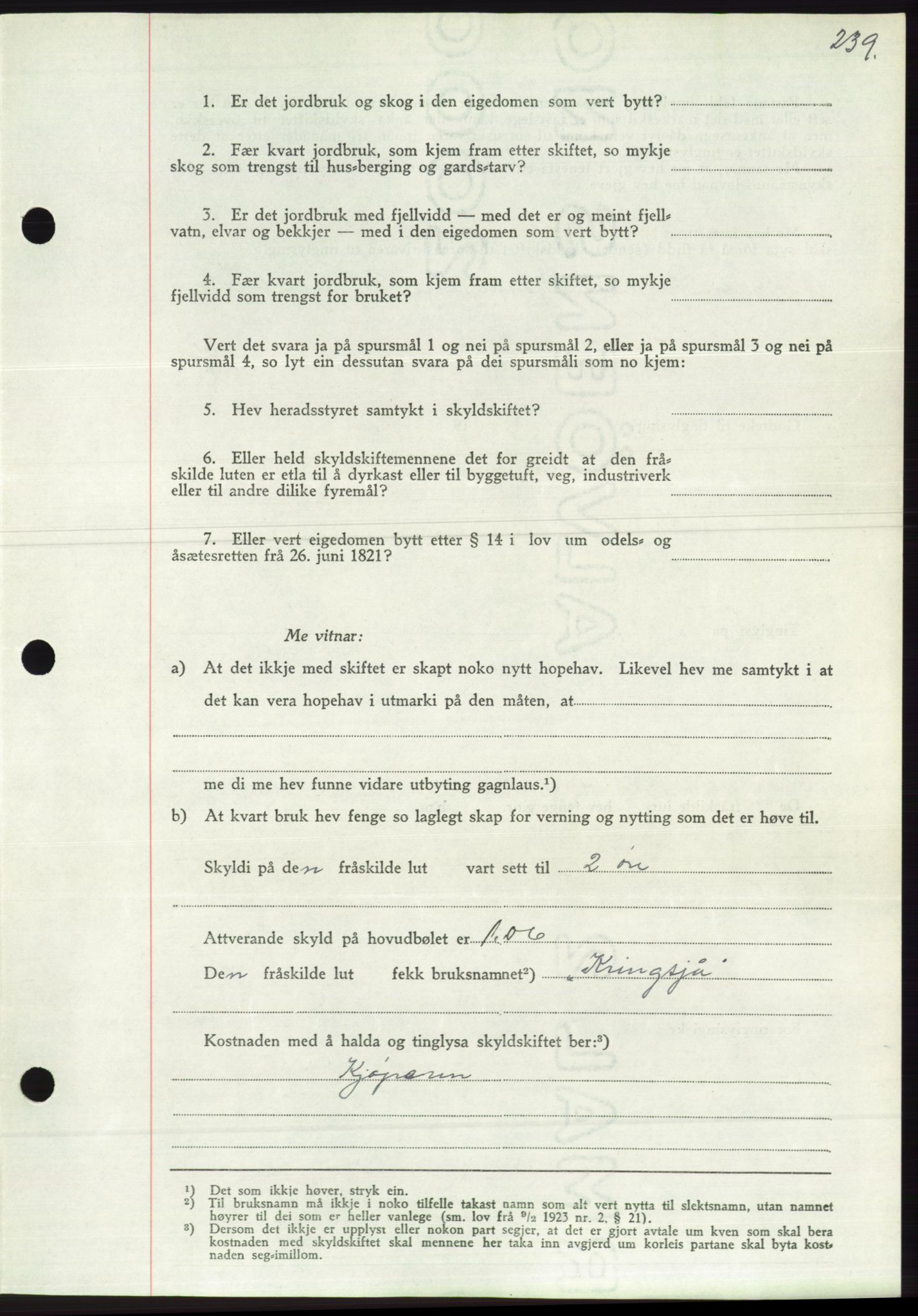 Søre Sunnmøre sorenskriveri, AV/SAT-A-4122/1/2/2C/L0068: Pantebok nr. 62, 1939-1939, Dagboknr: 947/1939