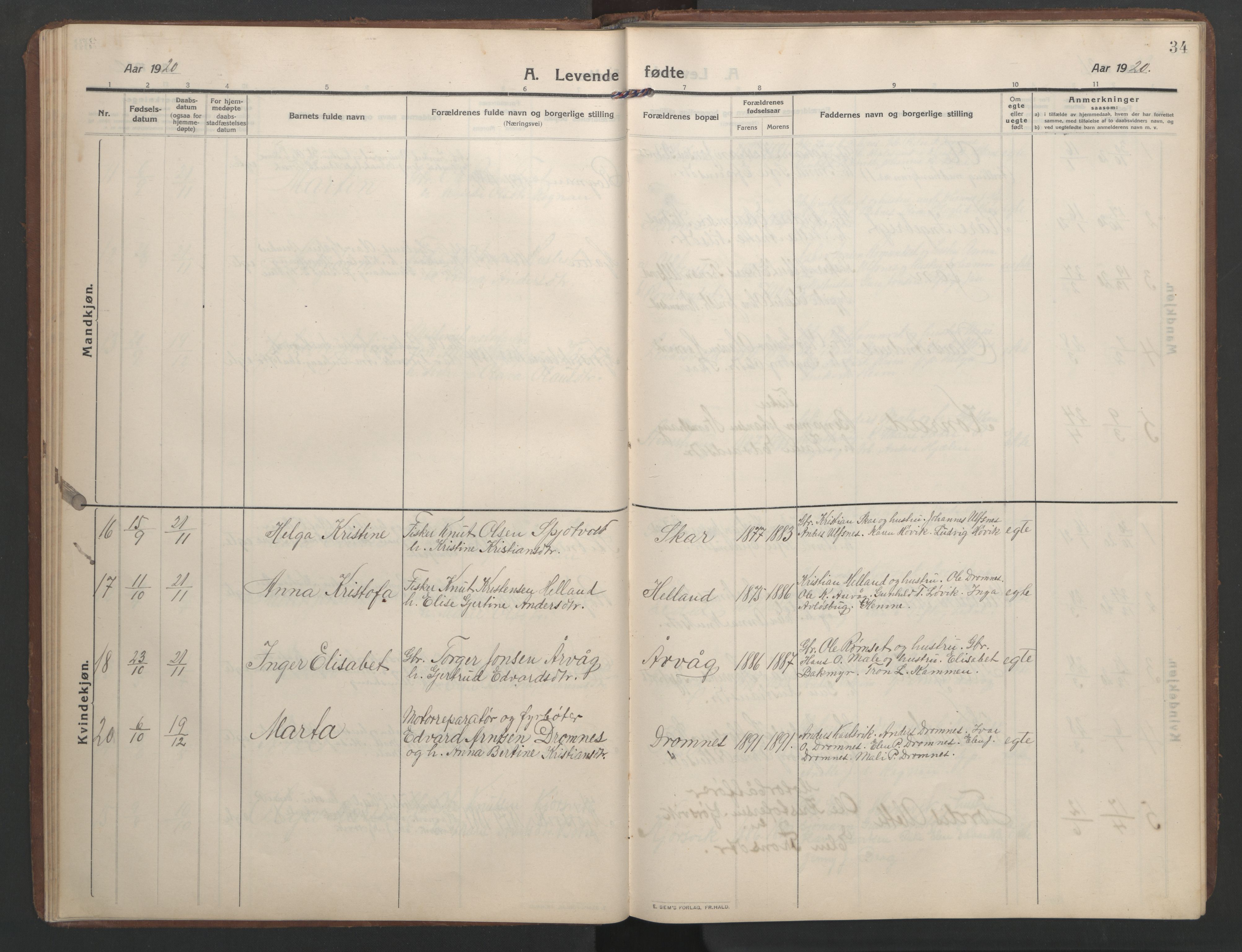 Ministerialprotokoller, klokkerbøker og fødselsregistre - Møre og Romsdal, AV/SAT-A-1454/579/L0919: Klokkerbok nr. 579C01, 1909-1957, s. 34