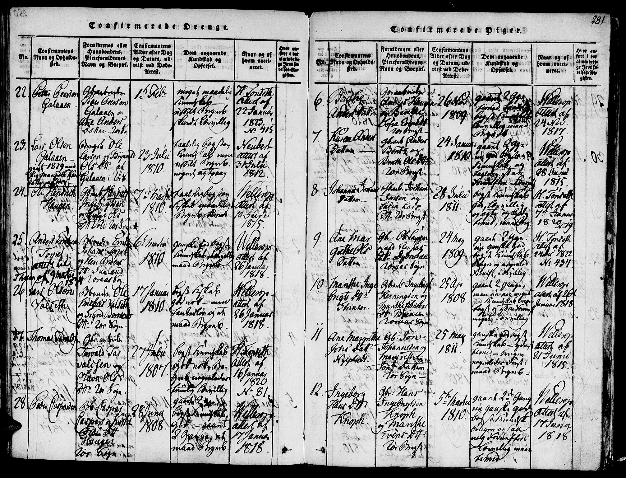 Ministerialprotokoller, klokkerbøker og fødselsregistre - Sør-Trøndelag, SAT/A-1456/681/L0929: Ministerialbok nr. 681A07, 1817-1828, s. 281