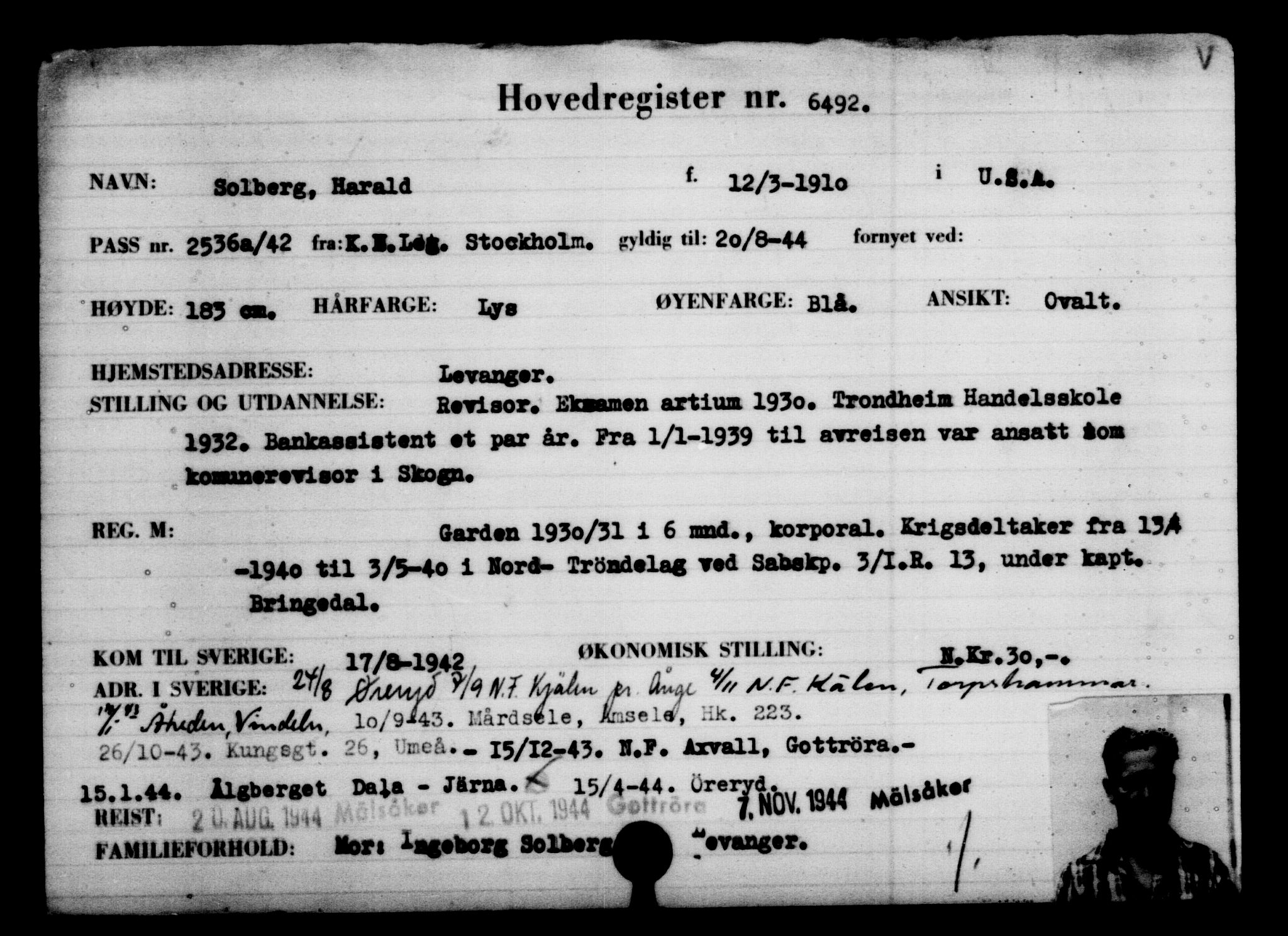 Utenriksstasjonene, Legasjonen i Stockholm, Flyktningkontoret, AV/RA-S-6753/V/Va/L0004: Kjesäterkartoteket, flyktninger med registreringsnr. 3496-6610, 1940-1945, s. 3548