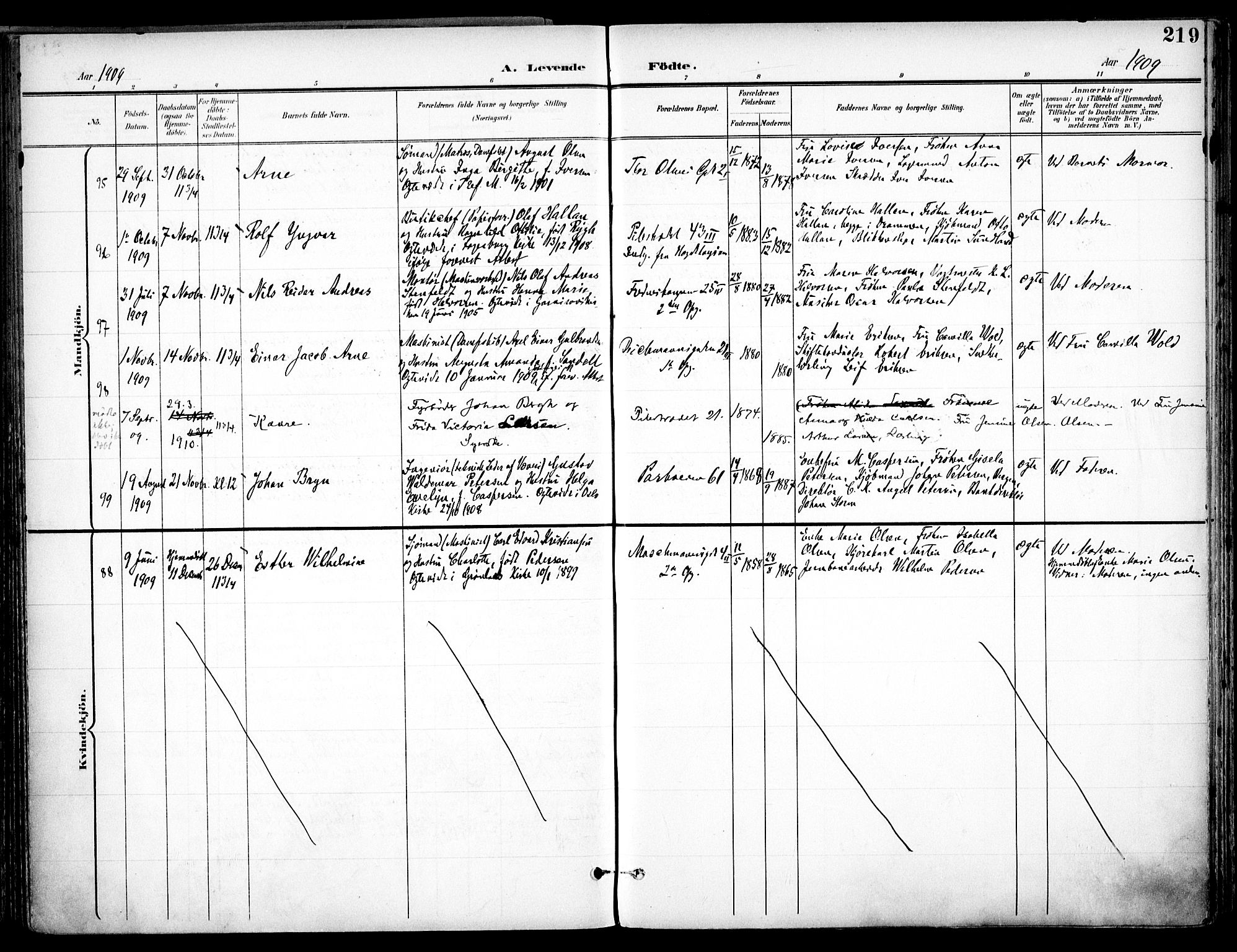 Trefoldighet prestekontor Kirkebøker, AV/SAO-A-10882/F/Fa/L0007: Ministerialbok nr. I 7, 1900-1914, s. 219