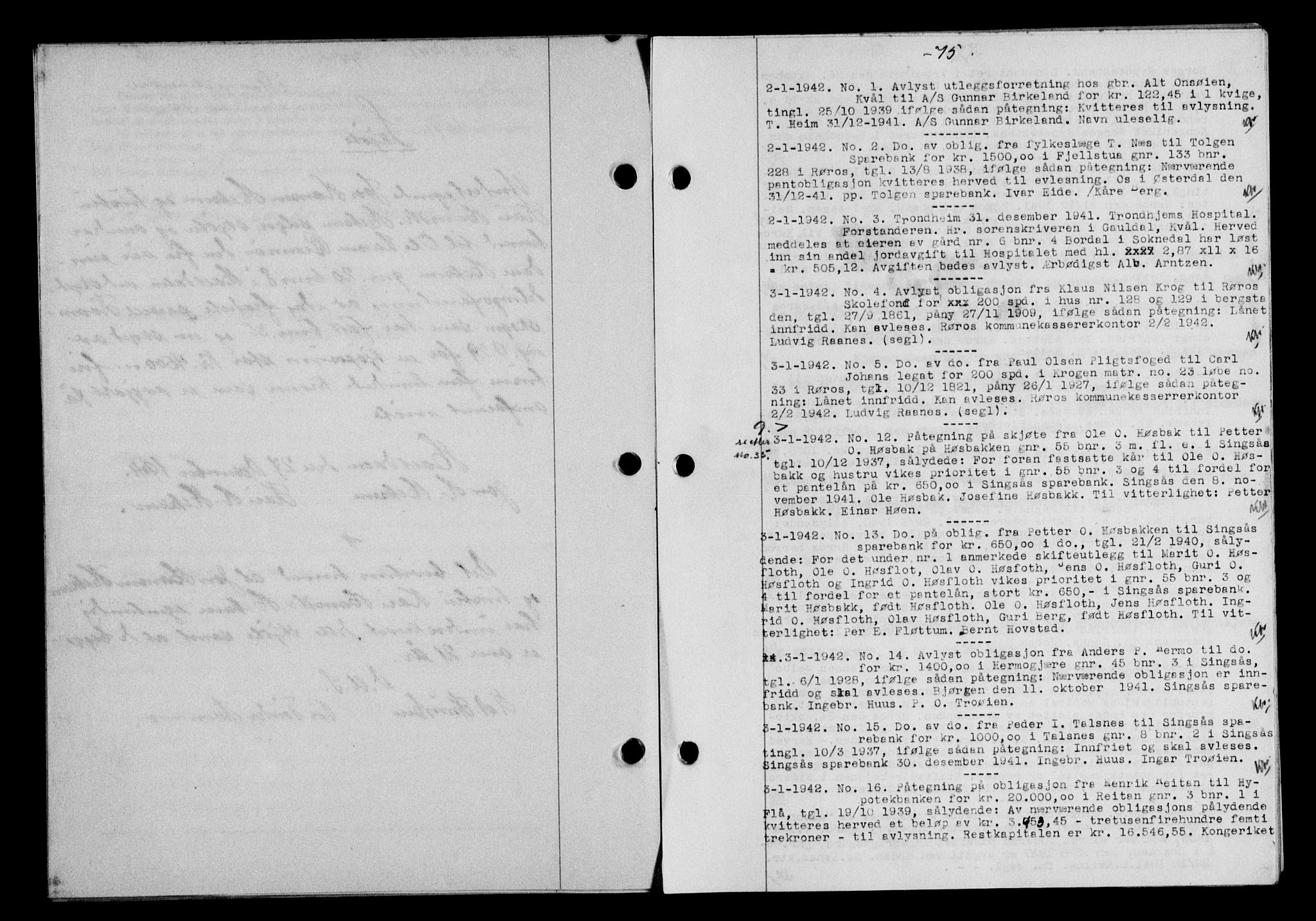 Gauldal sorenskriveri, SAT/A-0014/1/2/2C/L0054: Pantebok nr. 59, 1941-1942, Dagboknr: 1/1942