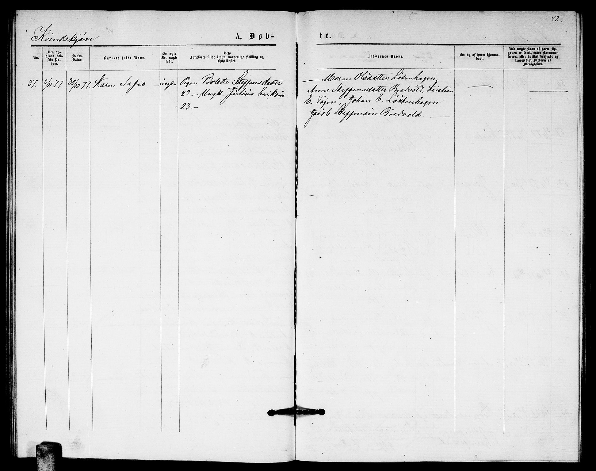 Fet prestekontor Kirkebøker, AV/SAO-A-10370a/G/Ga/L0005: Klokkerbok nr. I 5, 1875-1877, s. 42