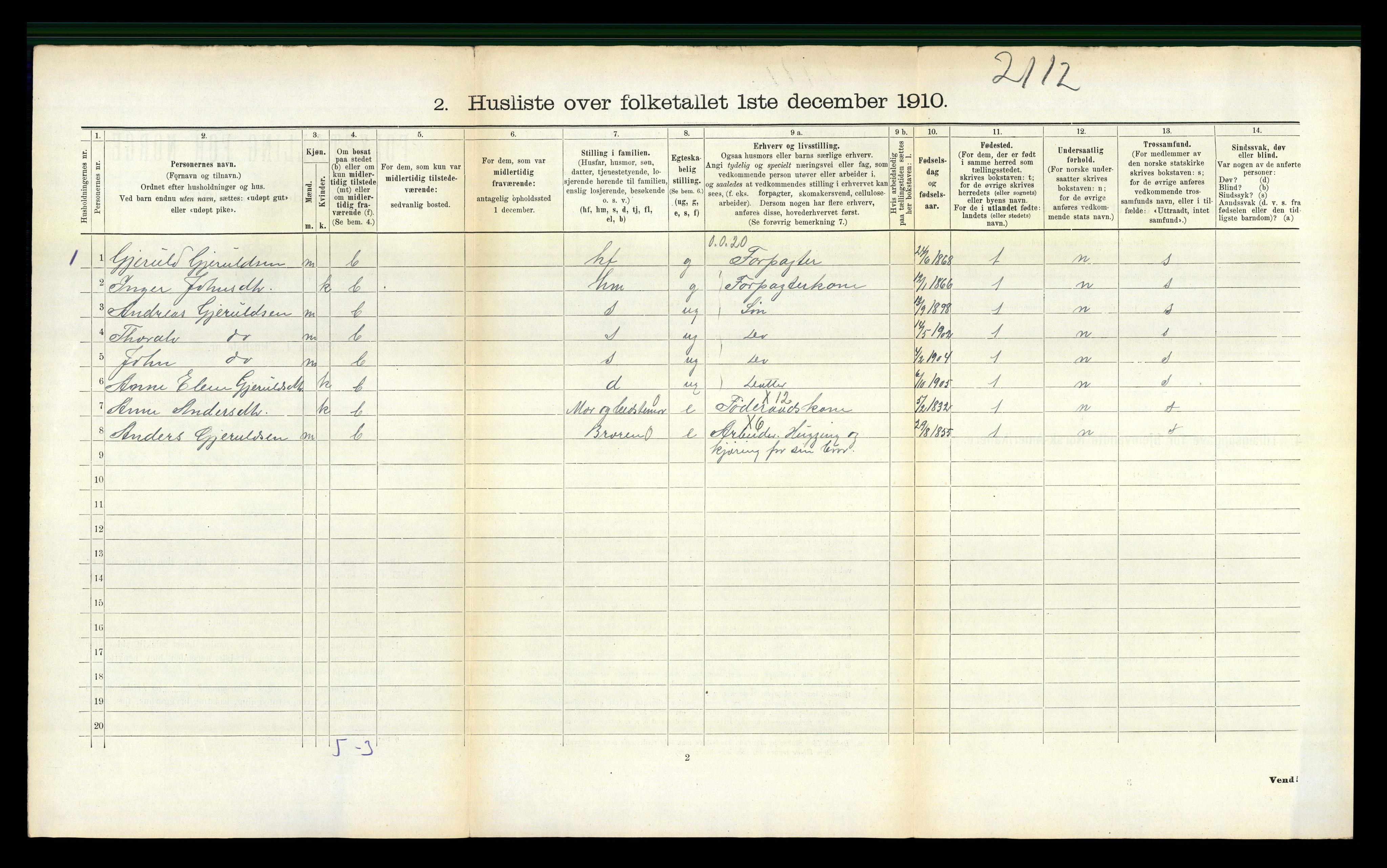 RA, Folketelling 1910 for 0914 Holt herred, 1910, s. 545