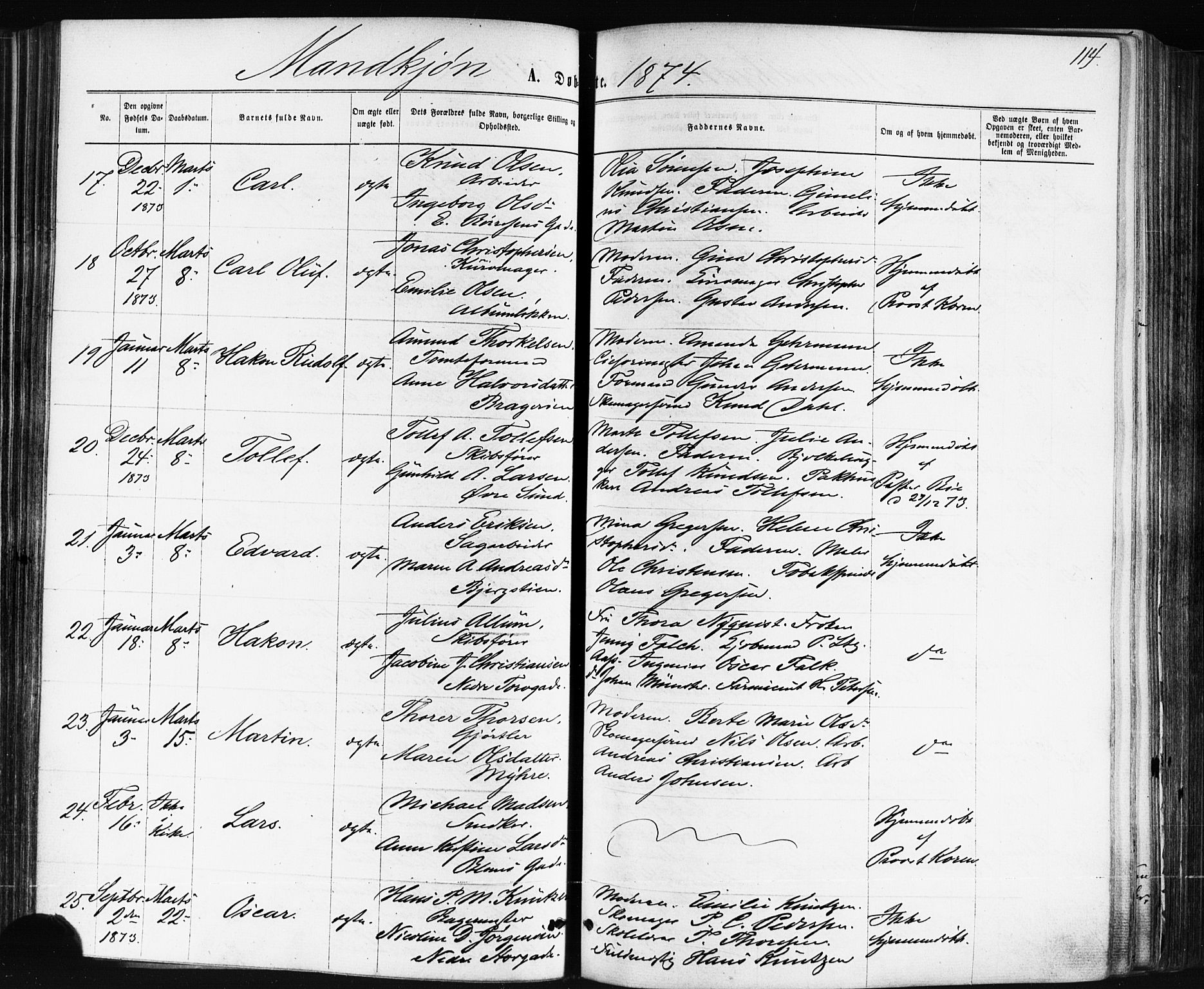 Bragernes kirkebøker, AV/SAKO-A-6/F/Fb/L0004: Ministerialbok nr. II 4, 1869-1875, s. 114