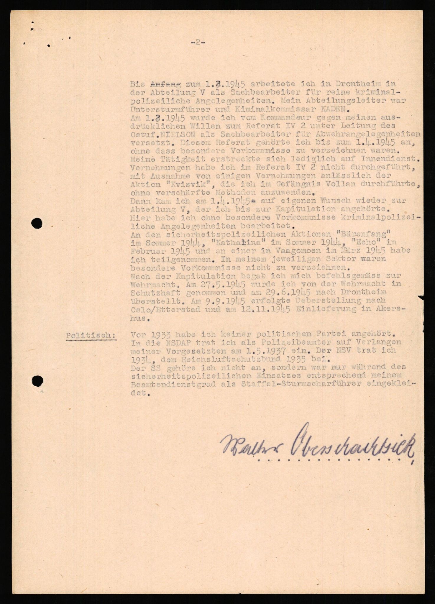 Forsvaret, Forsvarets overkommando II, RA/RAFA-3915/D/Db/L0024: CI Questionaires. Tyske okkupasjonsstyrker i Norge. Tyskere., 1945-1946, s. 415