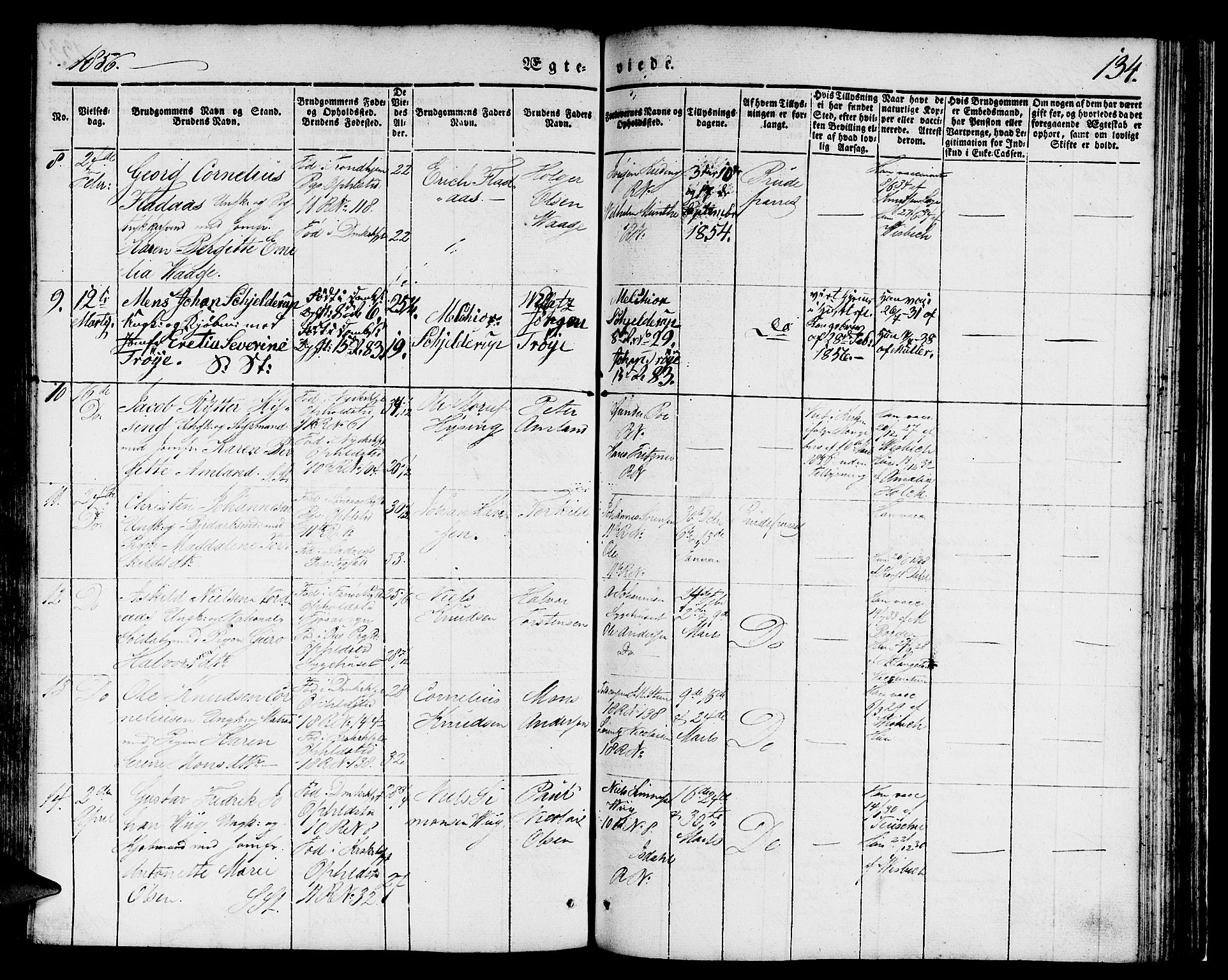 Domkirken sokneprestembete, AV/SAB-A-74801/H/Hab/L0029: Klokkerbok nr. D 1, 1839-1857, s. 134