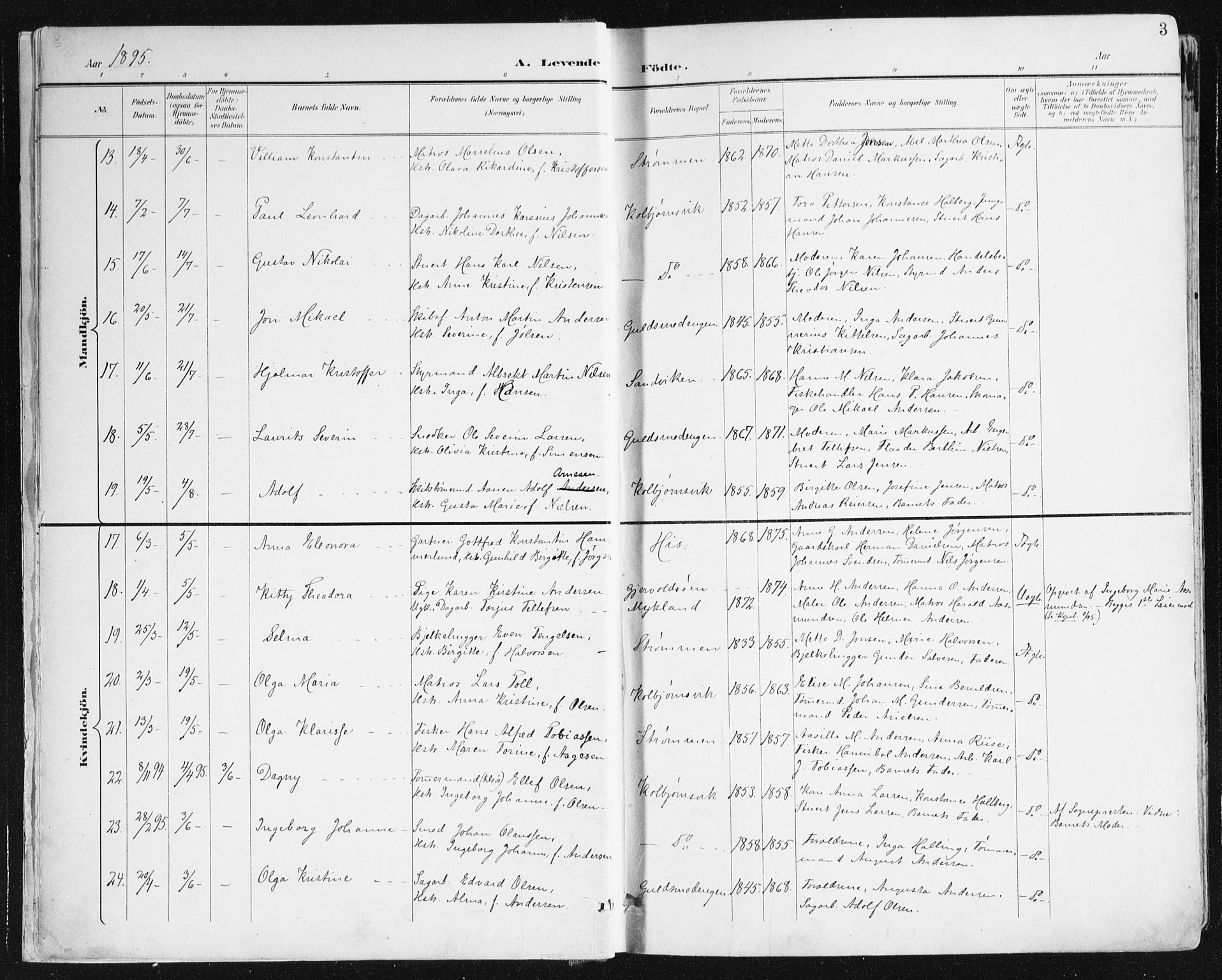 Hisøy sokneprestkontor, AV/SAK-1111-0020/F/Fa/L0004: Ministerialbok nr. A 4, 1895-1917, s. 3