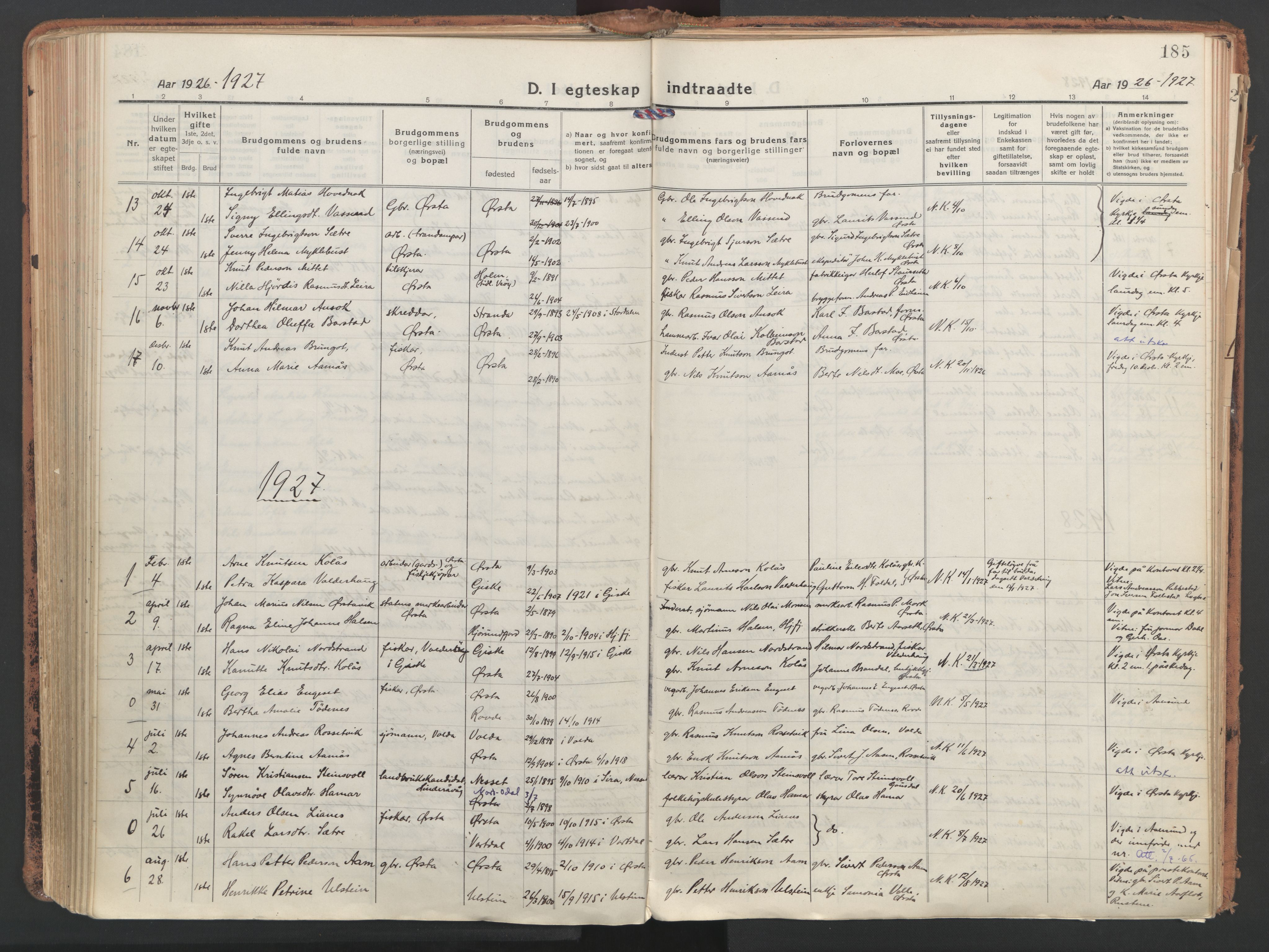 Ministerialprotokoller, klokkerbøker og fødselsregistre - Møre og Romsdal, SAT/A-1454/513/L0180: Ministerialbok nr. 513A07, 1919-1929, s. 185