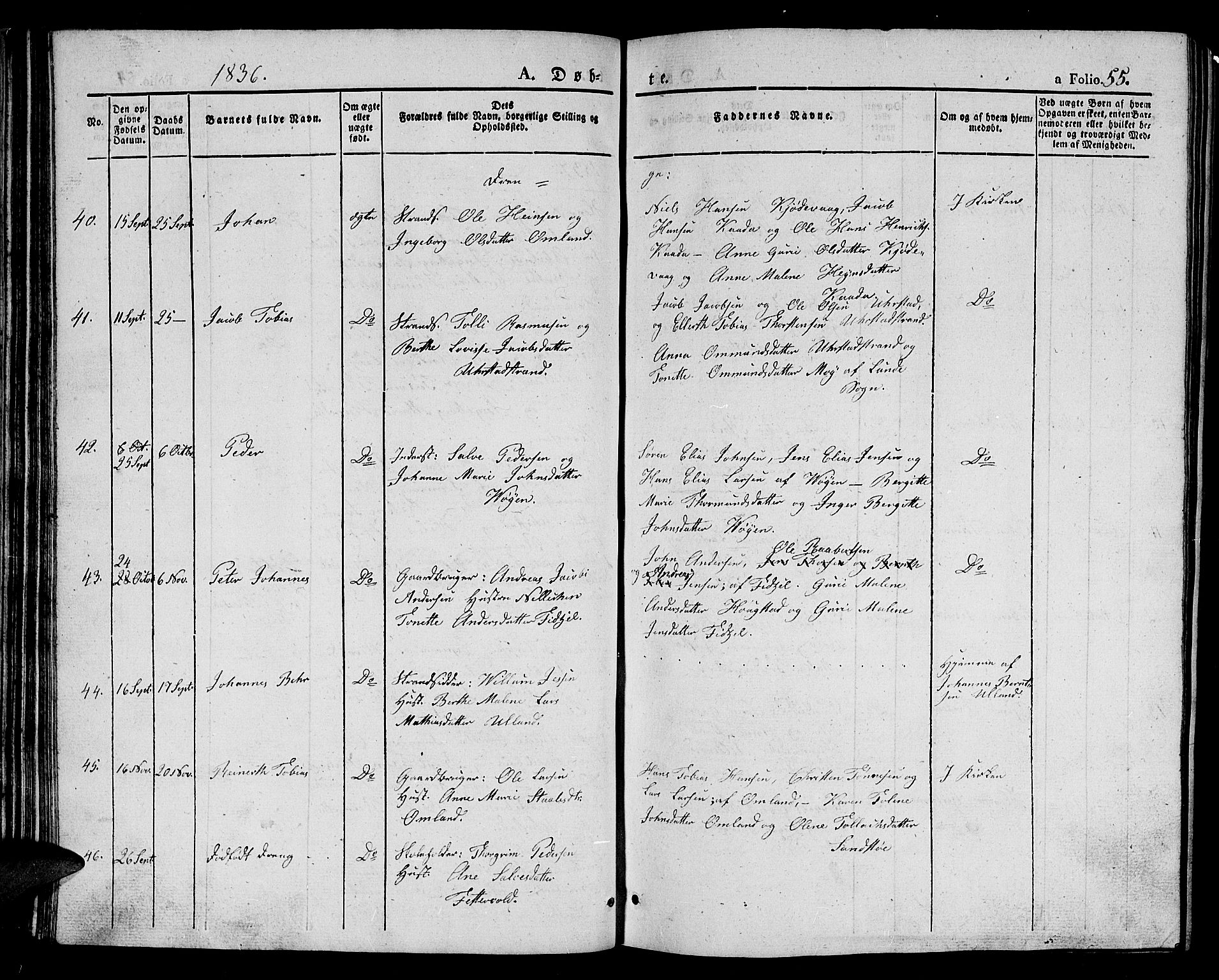 Flekkefjord sokneprestkontor, AV/SAK-1111-0012/F/Fb/Fbb/L0002: Klokkerbok nr. B 2a, 1831-1866, s. 55