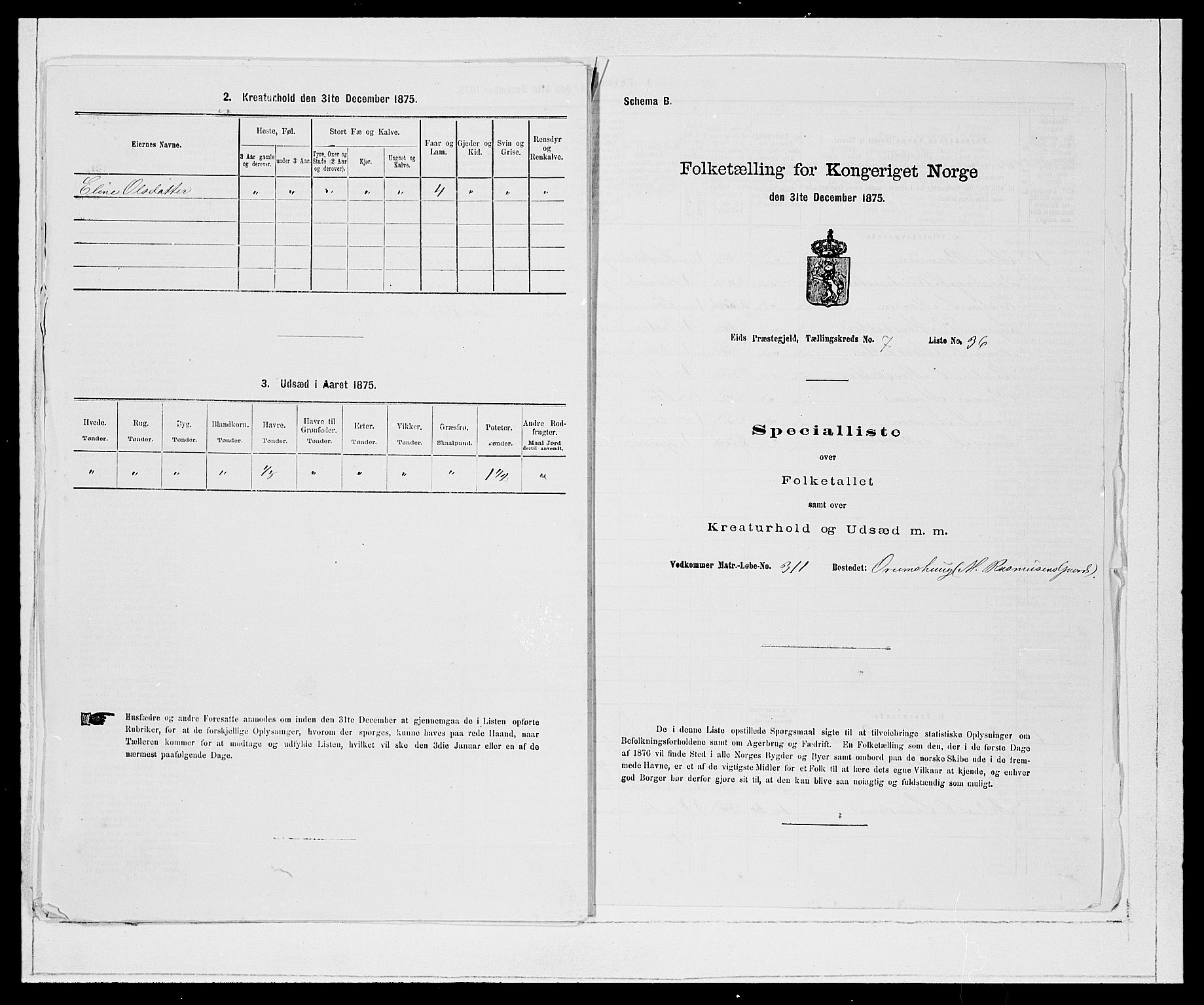 SAB, Folketelling 1875 for 1443P Eid prestegjeld, 1875, s. 883