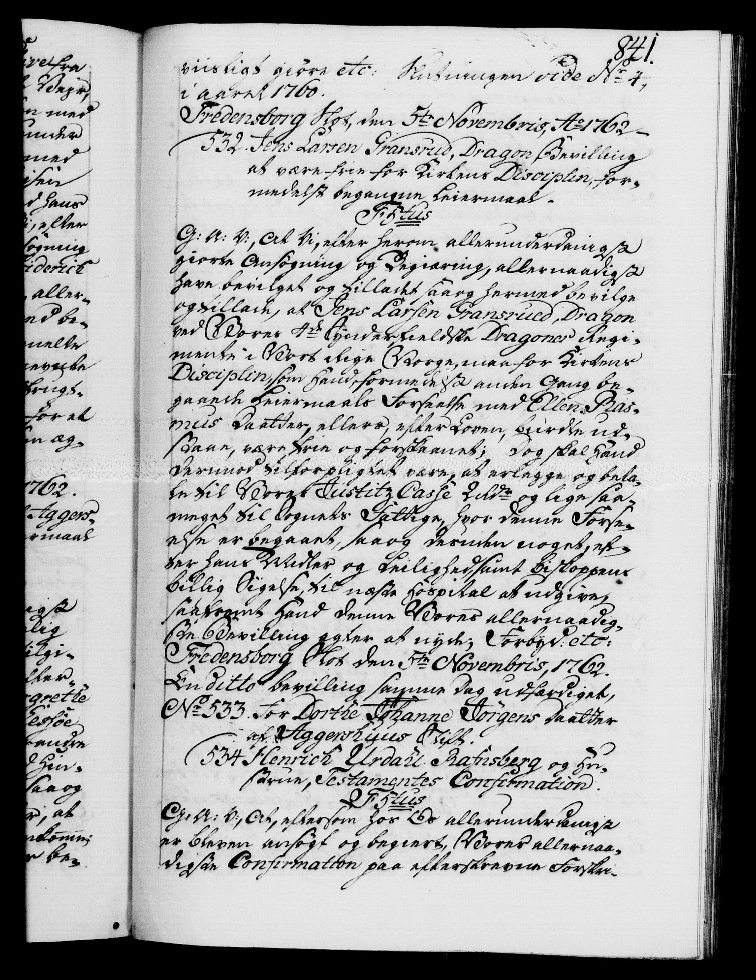 Danske Kanselli 1572-1799, AV/RA-EA-3023/F/Fc/Fca/Fcaa/L0041: Norske registre, 1760-1762, s. 841a