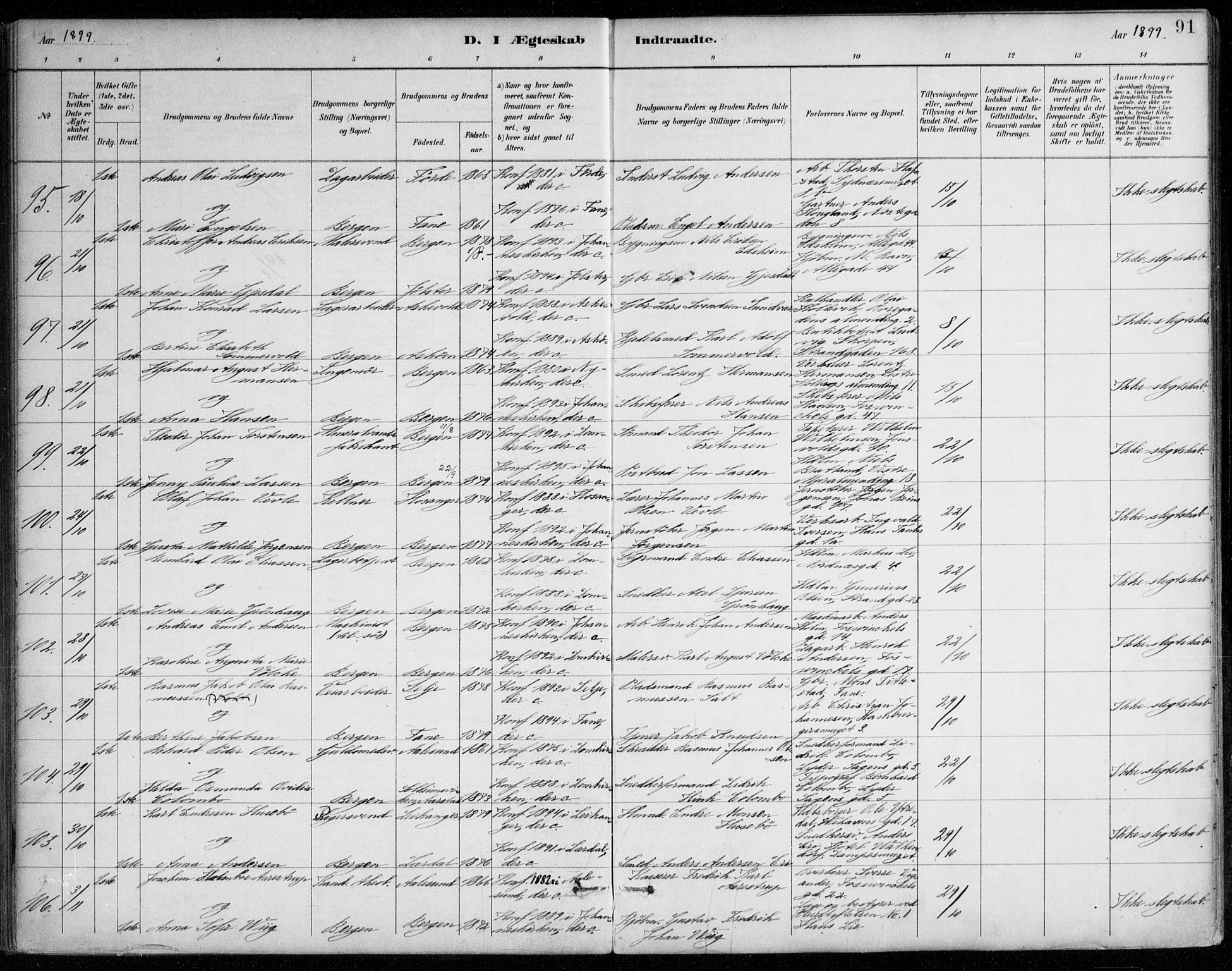 Johanneskirken sokneprestembete, AV/SAB-A-76001/H/Haa/L0012: Ministerialbok nr. D 1, 1885-1912, s. 91