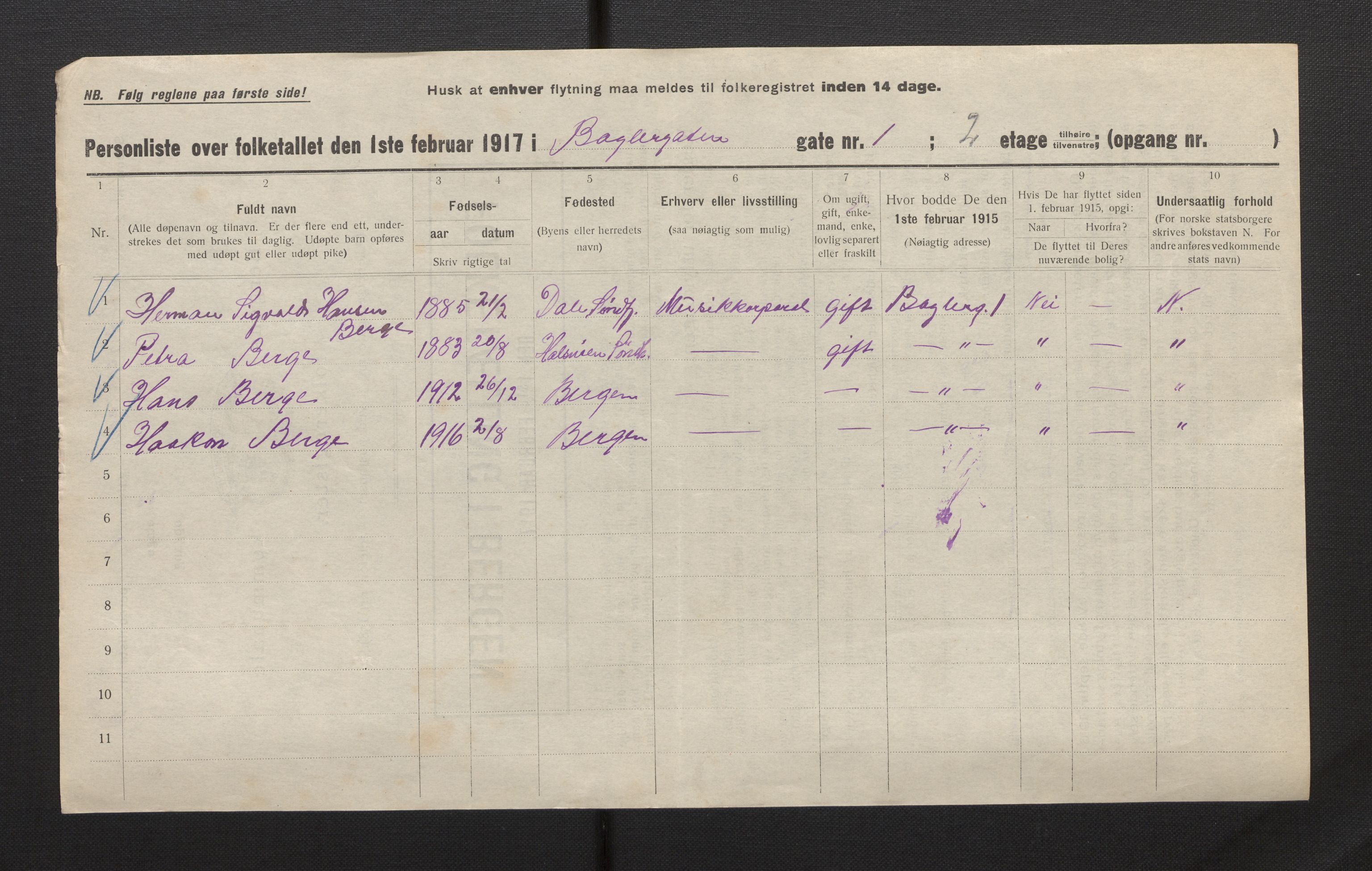 SAB, Kommunal folketelling 1917 for Bergen kjøpstad, 1917, s. 1435