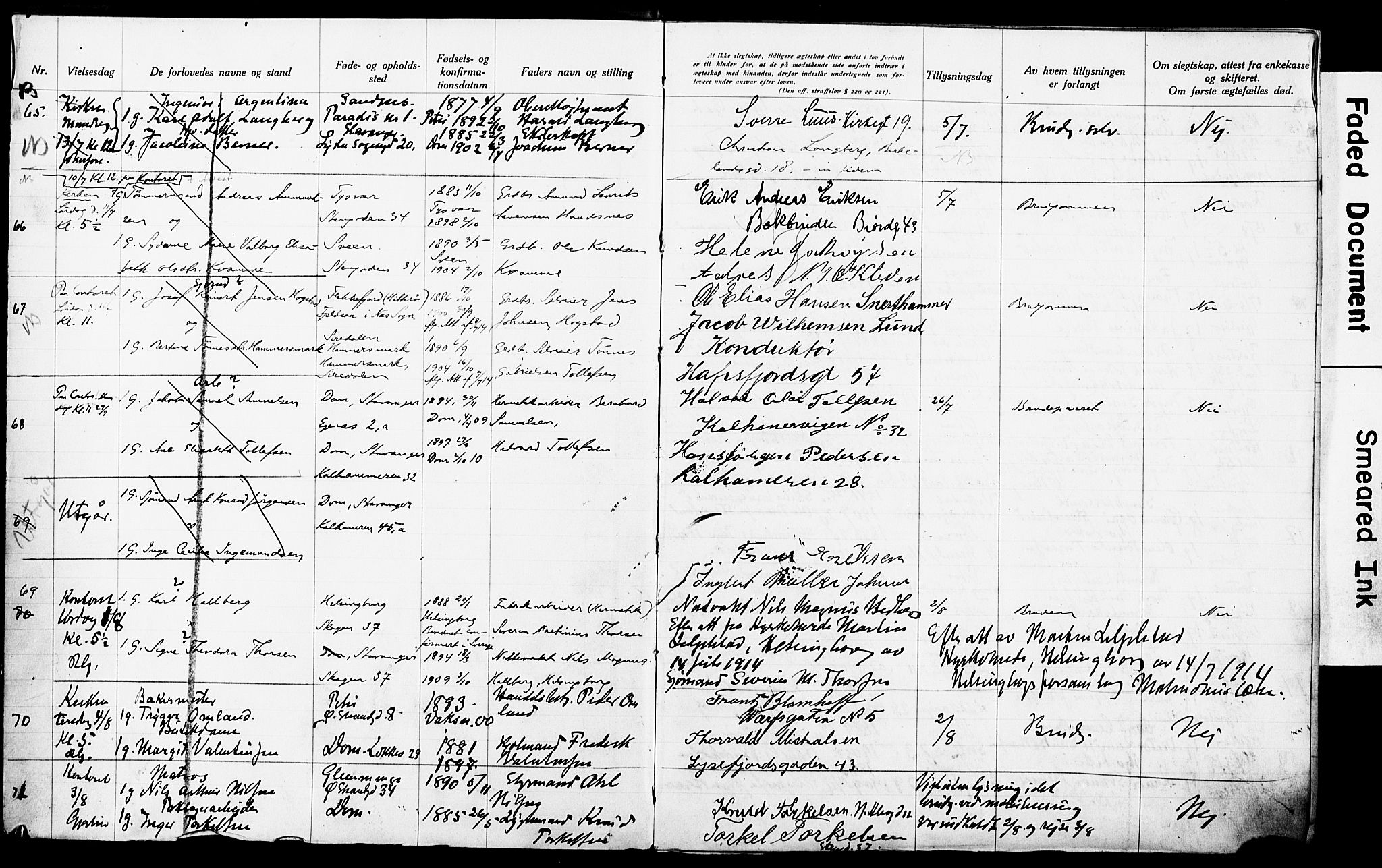 Domkirken sokneprestkontor, AV/SAST-A-101812/001/70/705BA/L0006: Lysningsprotokoll nr. 6, 1914-1924