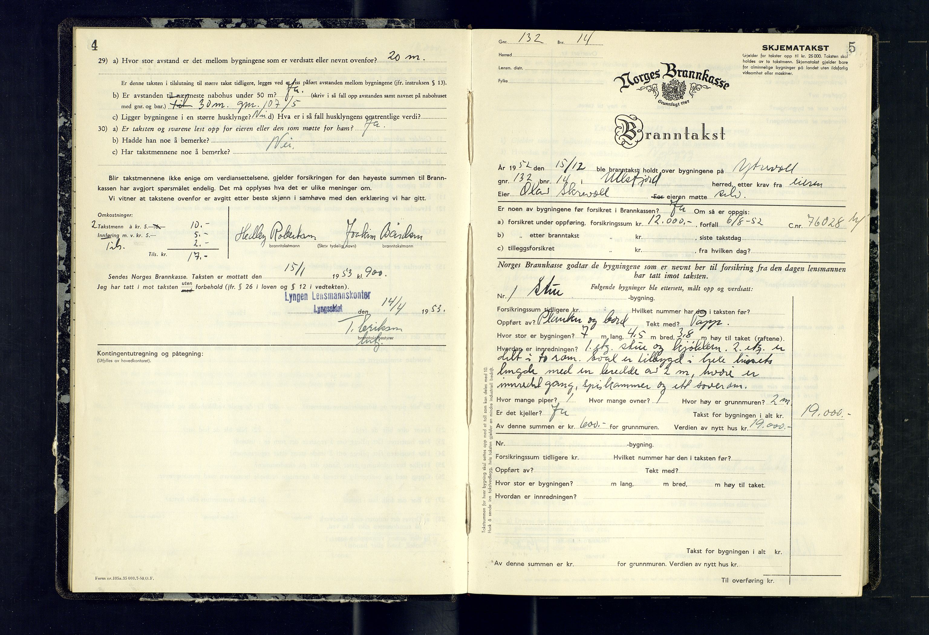Lyngen lensmannskontor, AV/SATØ-SATO-99/F/Fm/Fmb/L0141: Branntakstprotokoller, 1952-1954, s. 4-5