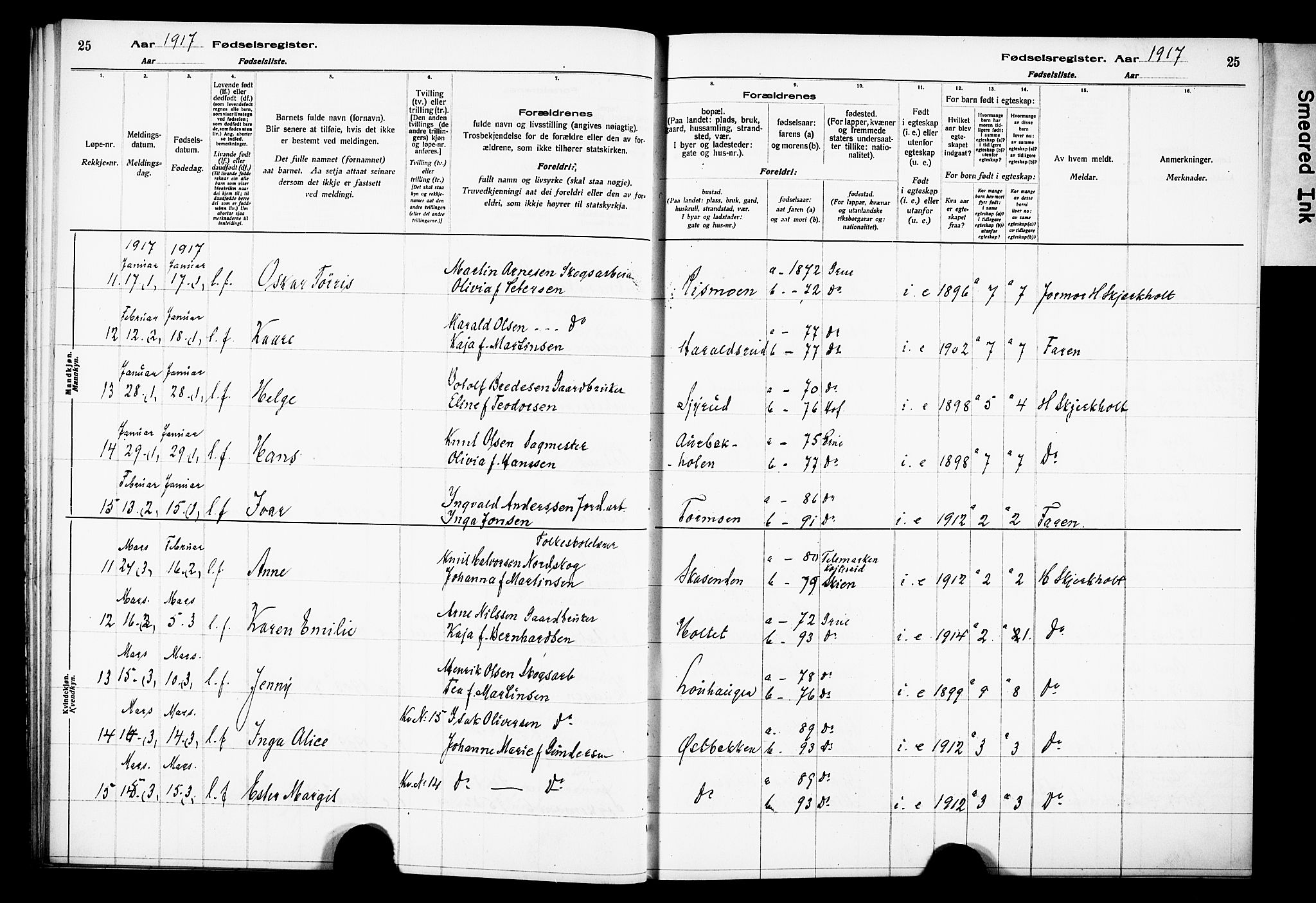 Grue prestekontor, AV/SAH-PREST-036/I/Id/Ida/L0001: Fødselsregister nr. I 1, 1916-1926, s. 25