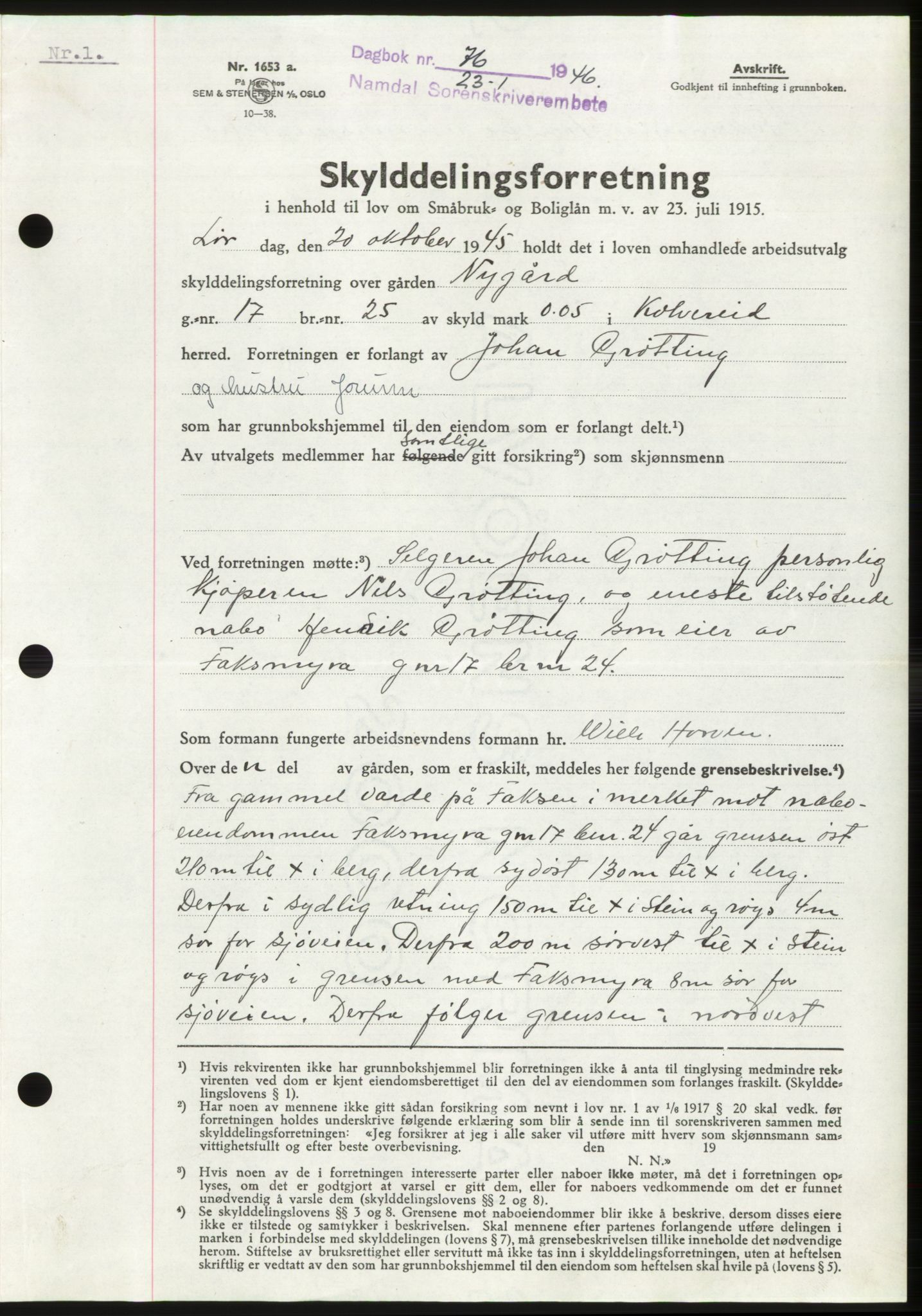Namdal sorenskriveri, SAT/A-4133/1/2/2C: Pantebok nr. -, 1946-1946, Dagboknr: 76/1946