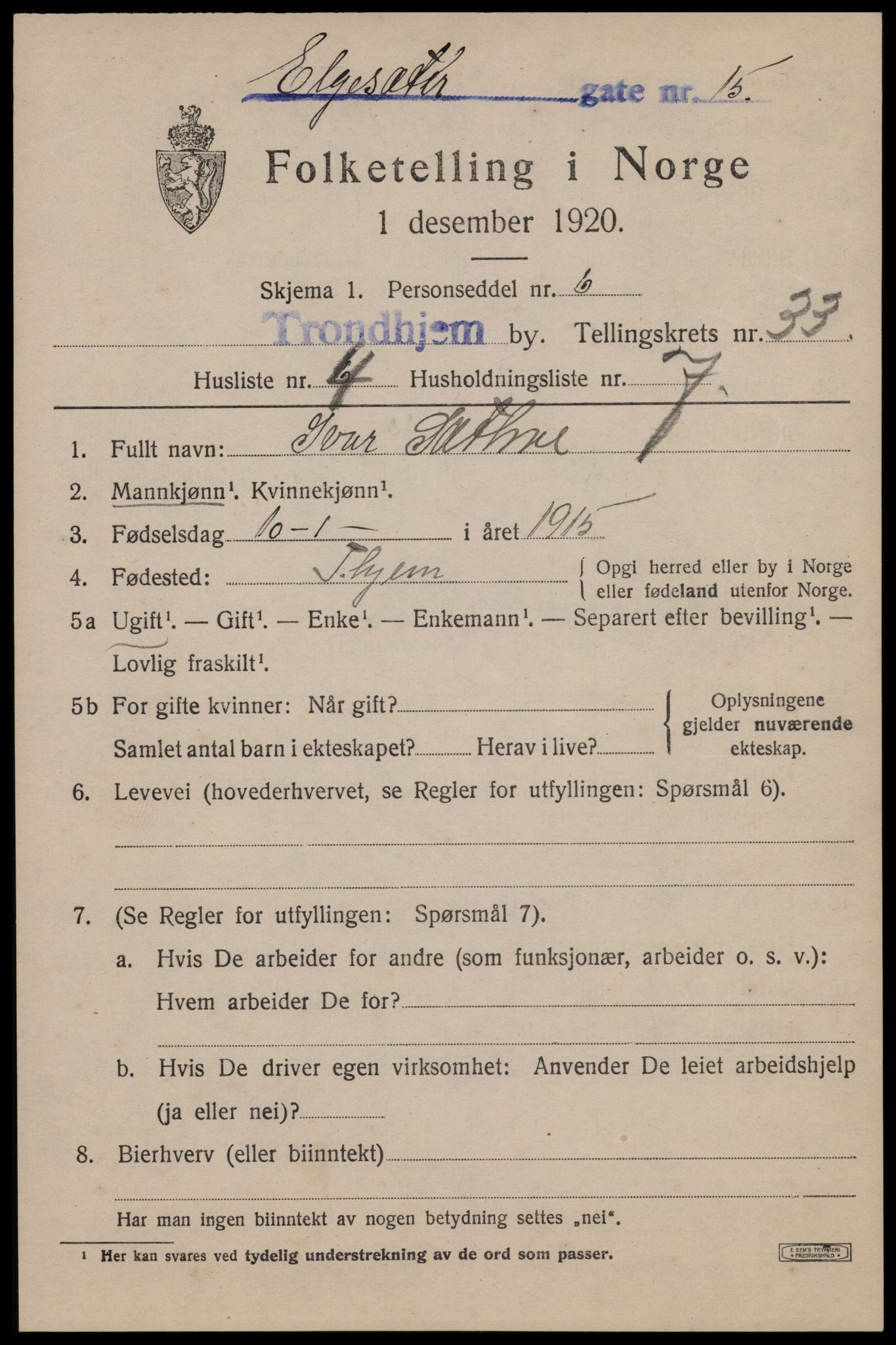 SAT, Folketelling 1920 for 1601 Trondheim kjøpstad, 1920, s. 76308