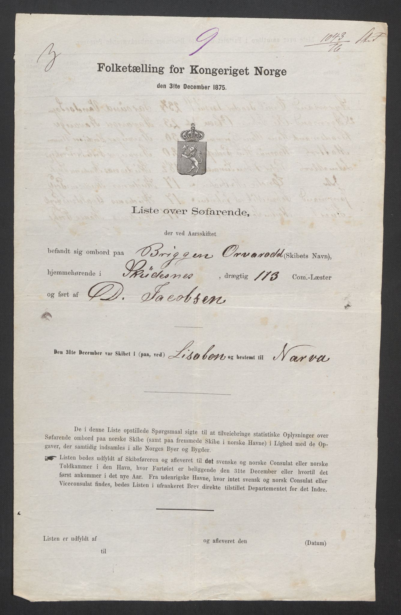 RA, Folketelling 1875, skipslister: Skip i utenrikske havner, hjemmehørende i 1) byer og ladesteder, Grimstad - Tromsø, 2) landdistrikter, 1875, s. 761