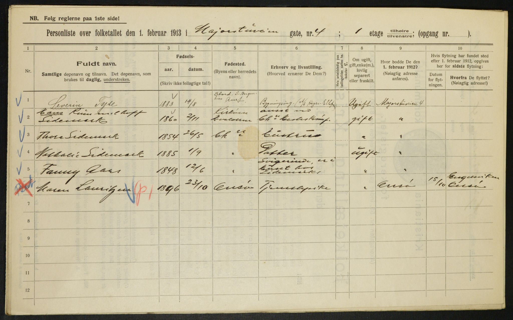 OBA, Kommunal folketelling 1.2.1913 for Kristiania, 1913, s. 59406