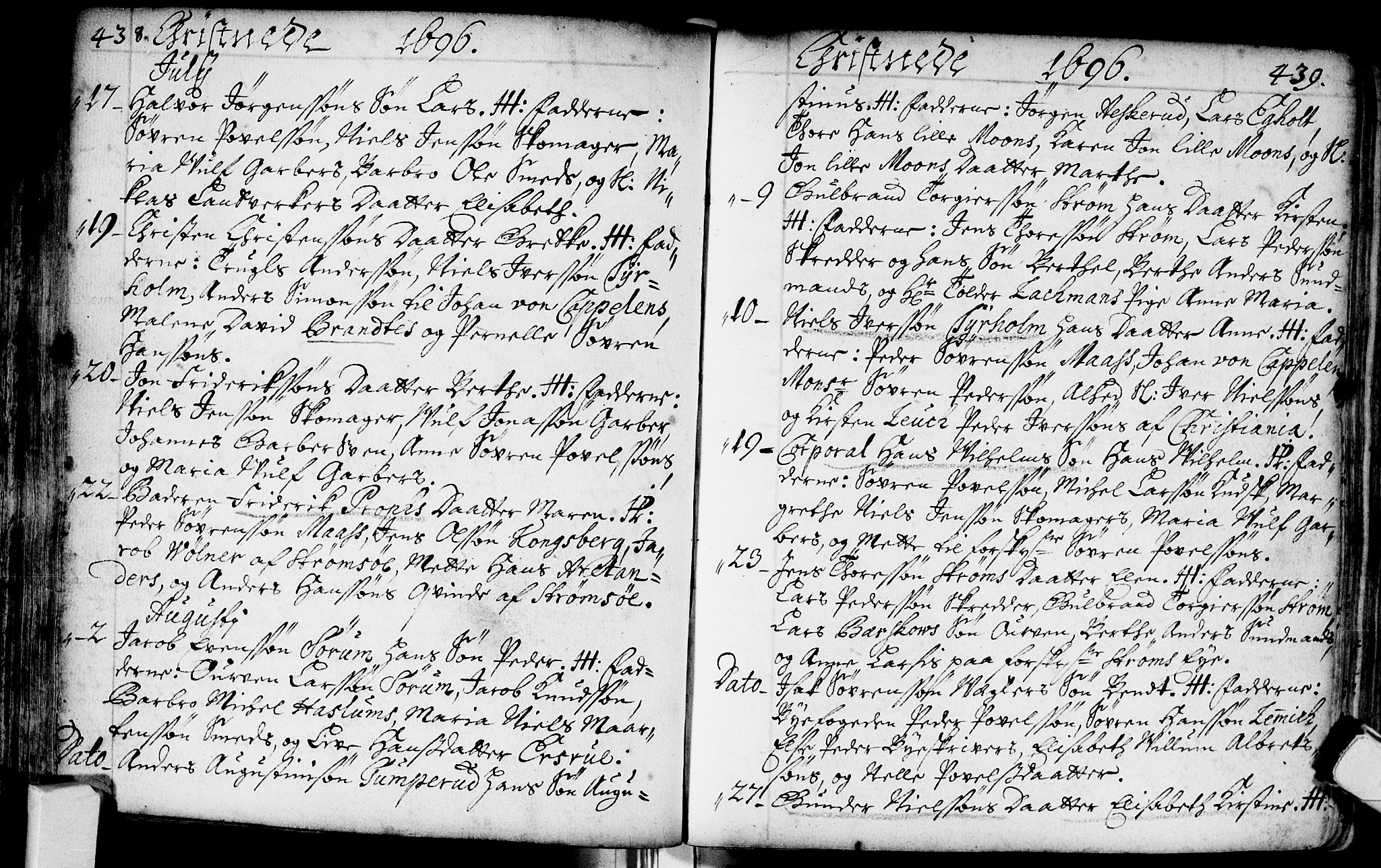 Bragernes kirkebøker, SAKO/A-6/F/Fa/L0002: Ministerialbok nr. I 2, 1680-1705, s. 438-439