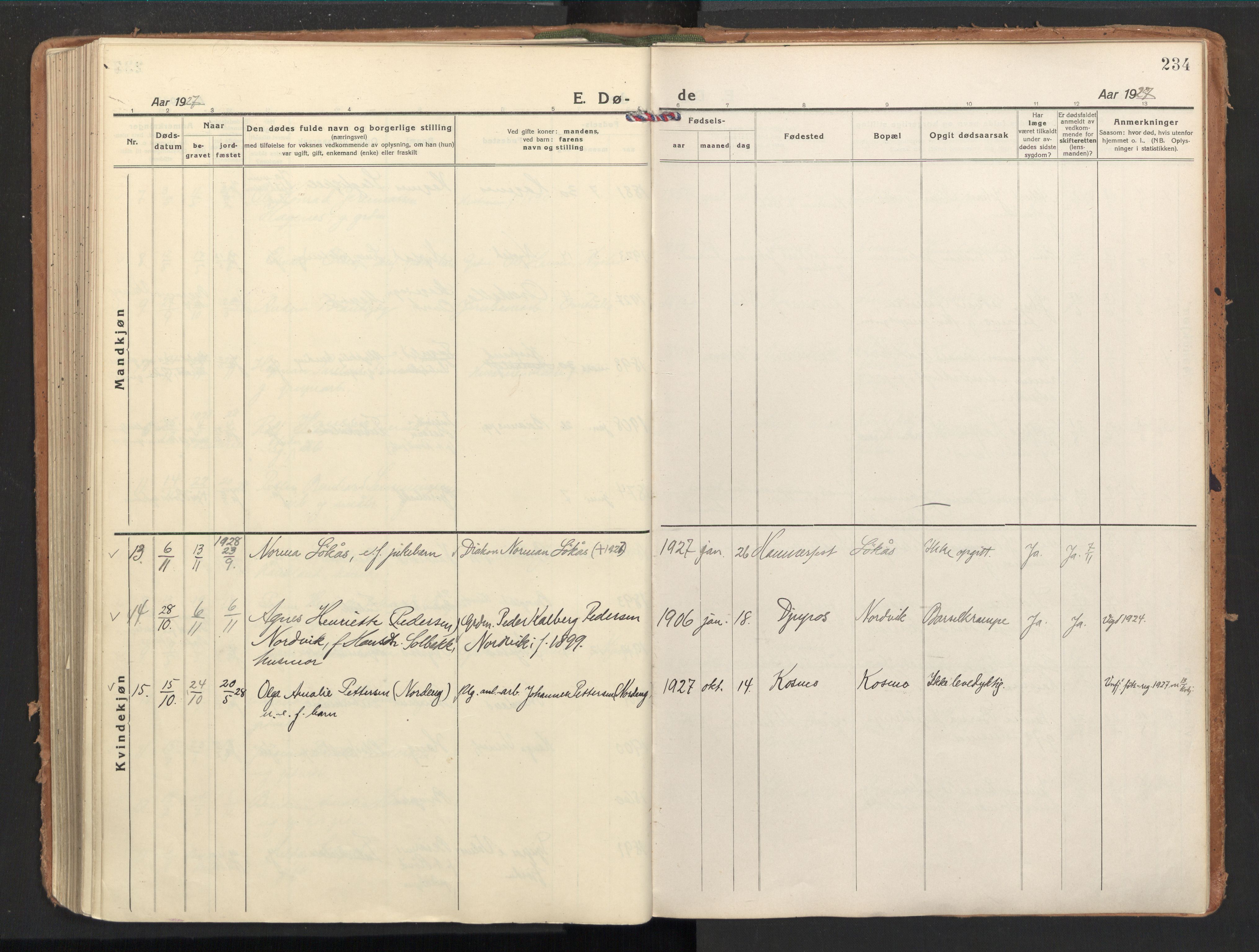 Ministerialprotokoller, klokkerbøker og fødselsregistre - Nordland, AV/SAT-A-1459/851/L0725: Ministerialbok nr. 851A02, 1922-1944, s. 234