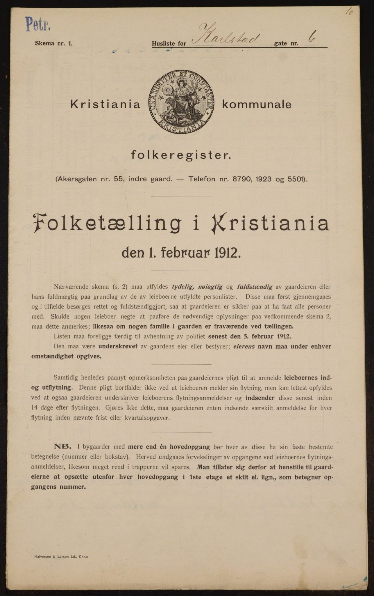 OBA, Kommunal folketelling 1.2.1912 for Kristiania, 1912, s. 49312