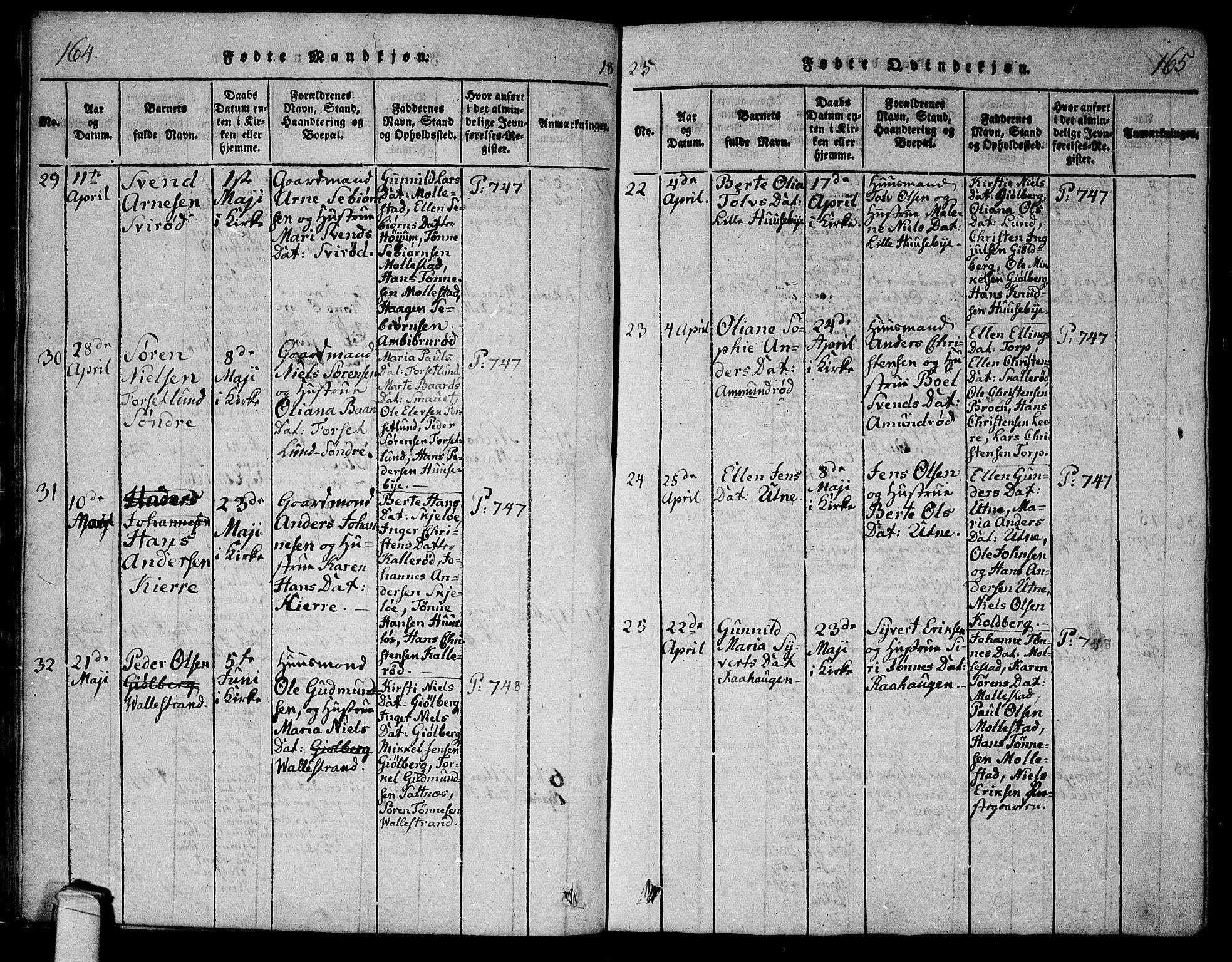 Onsøy prestekontor Kirkebøker, AV/SAO-A-10914/F/Fa/L0002: Ministerialbok nr. I 2, 1814-1840, s. 164-165