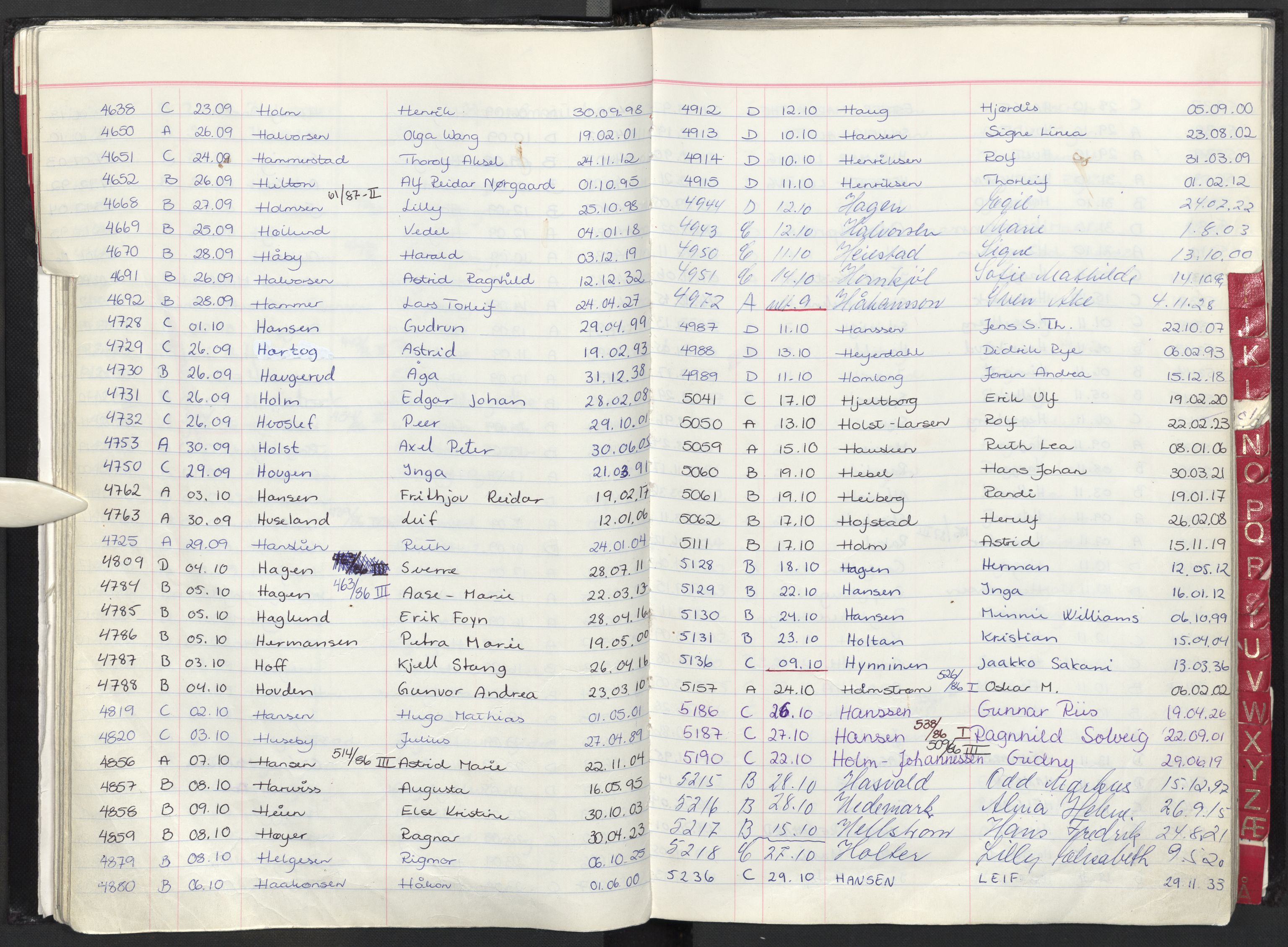 Oslo skifterett, AV/SAO-A-10383/F/Fa/Faa/L0086: Navneregister dødsfallssaker, 1986