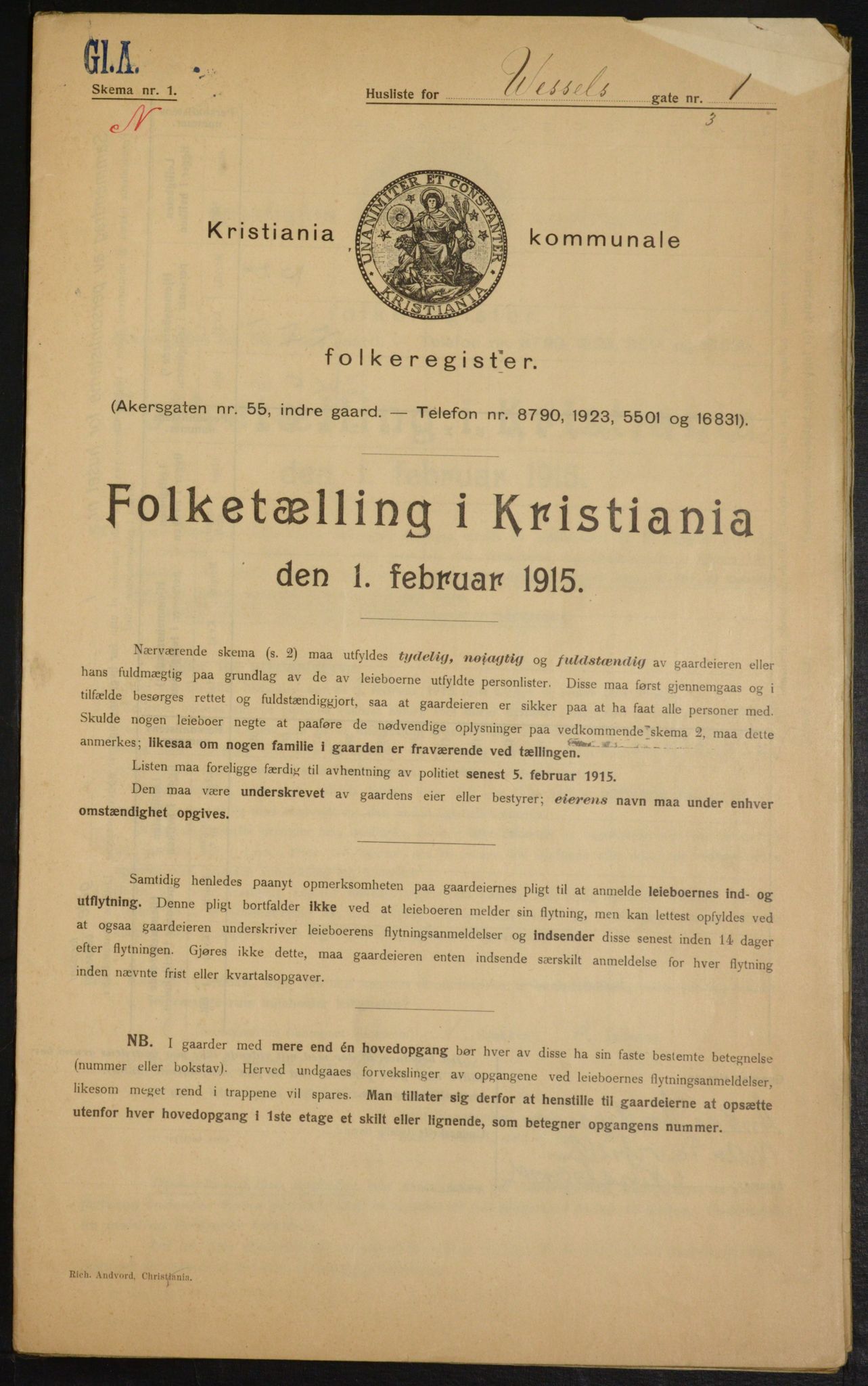 OBA, Kommunal folketelling 1.2.1915 for Kristiania, 1915, s. 128492