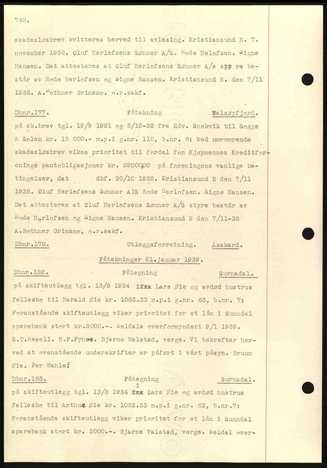 Nordmøre sorenskriveri, AV/SAT-A-4132/1/2/2Ca: Pantebok nr. C80, 1936-1939, Dagboknr: 177/1939