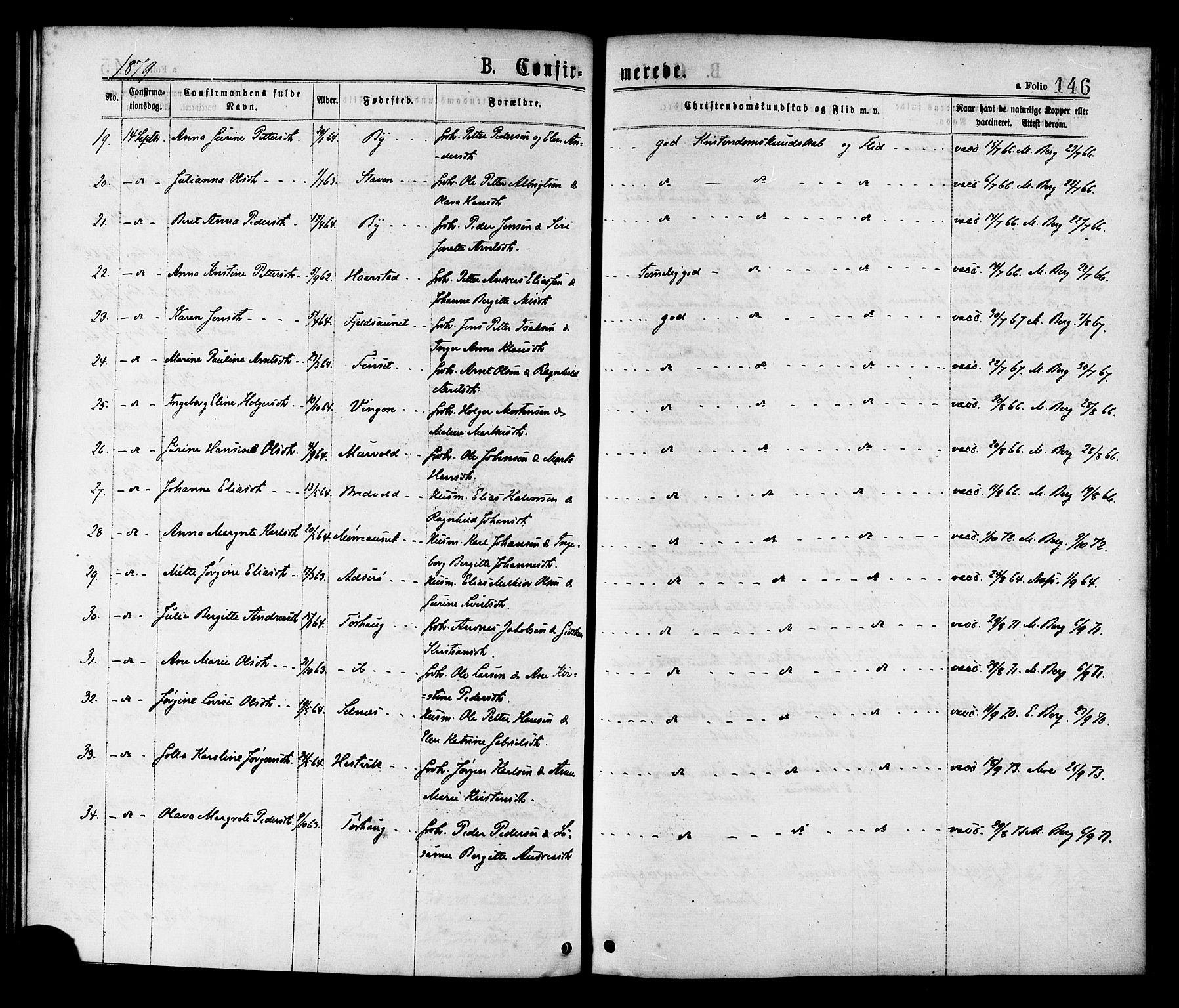 Ministerialprotokoller, klokkerbøker og fødselsregistre - Sør-Trøndelag, AV/SAT-A-1456/655/L0679: Ministerialbok nr. 655A08, 1873-1879, s. 146