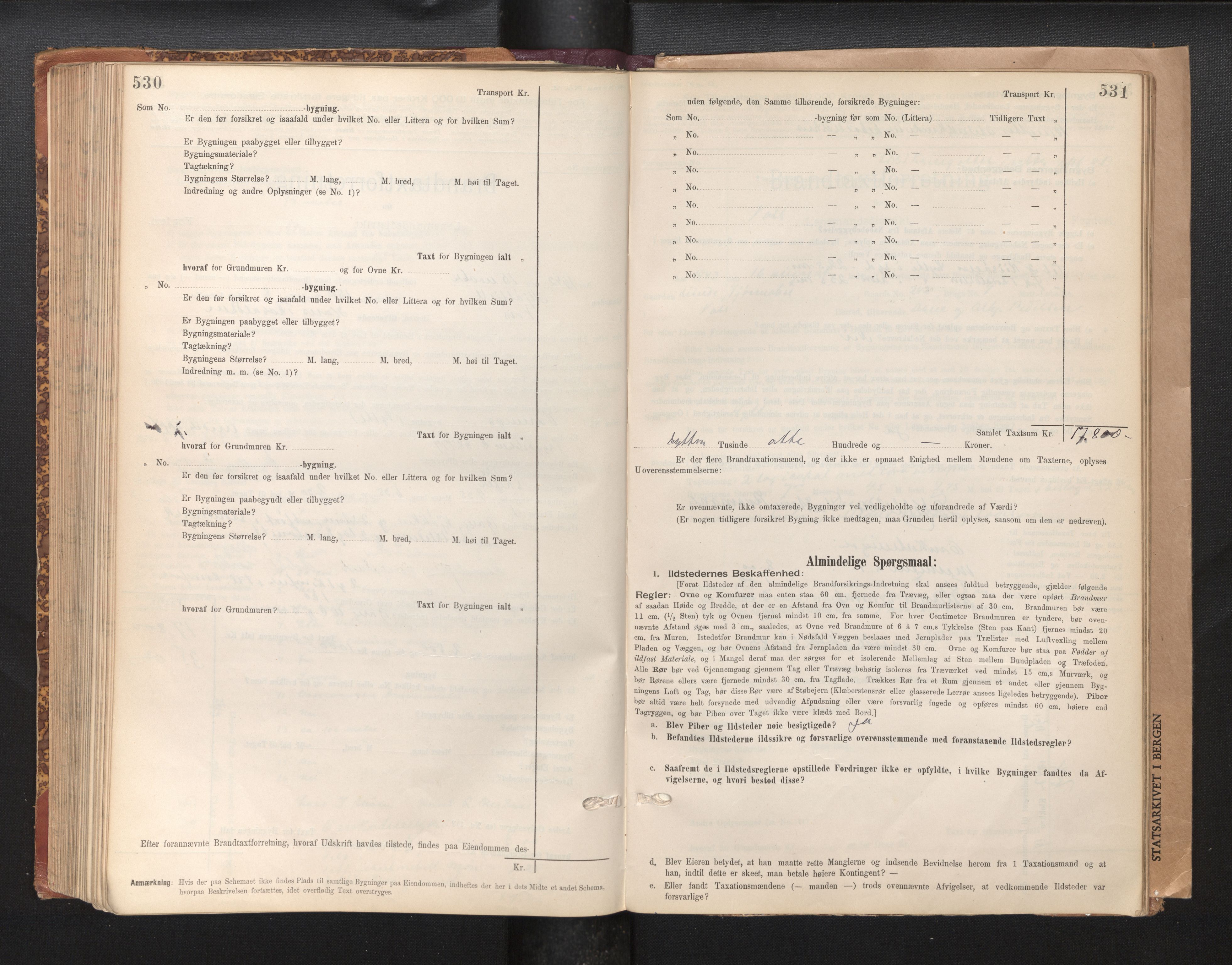 Lensmannen i Voss, AV/SAB-A-35801/0012/L0008: Branntakstprotokoll, skjematakst, 1895-1945, s. 530-531