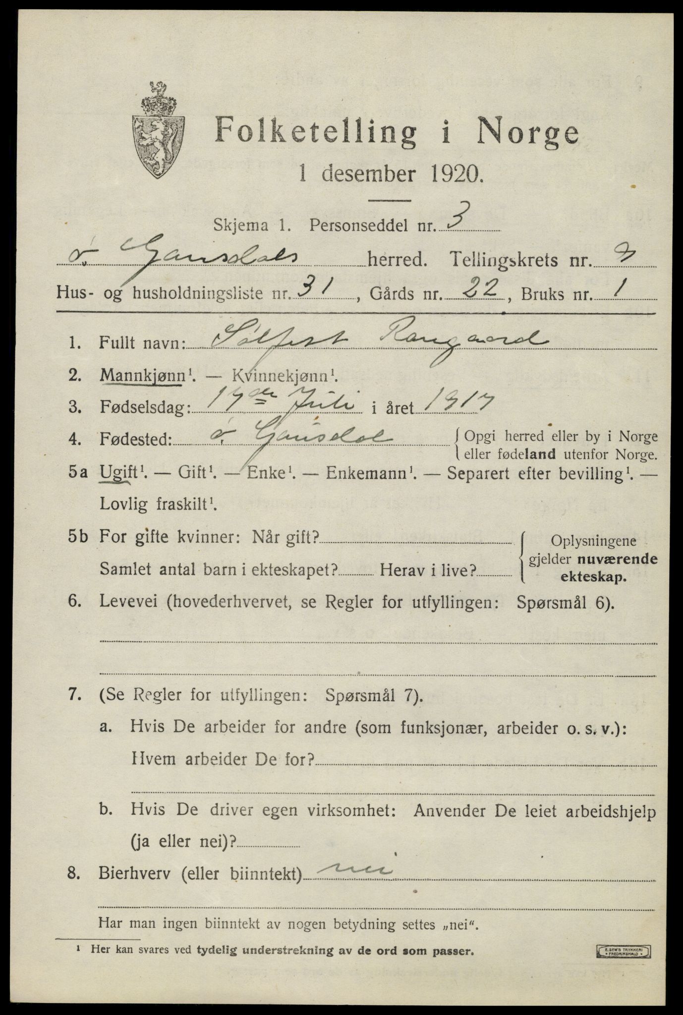 SAH, Folketelling 1920 for 0522 Østre Gausdal herred, 1920, s. 5264