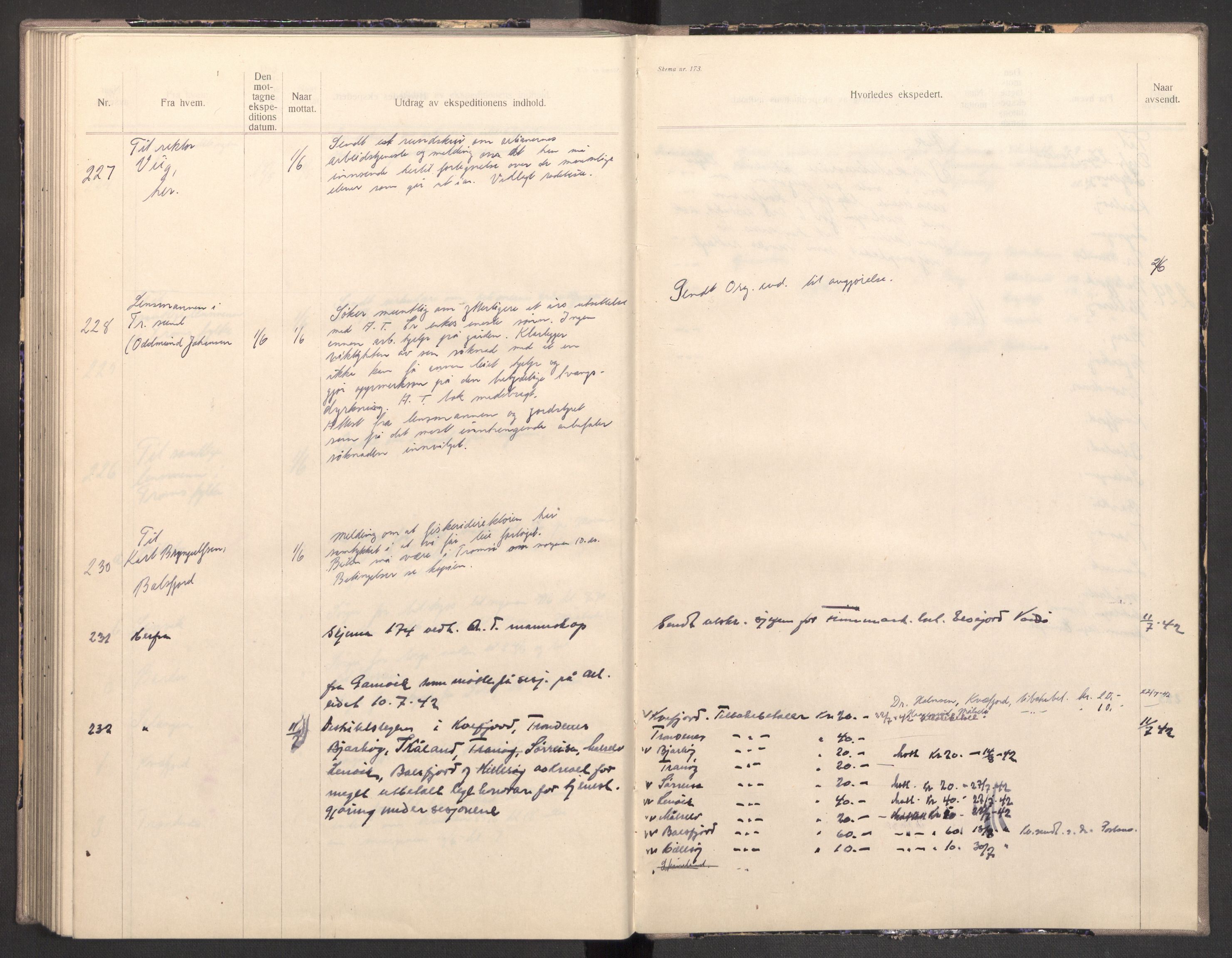 Norges arbeidstjeneste, AV/RA-S-5014/C/Ca/L0001: Journal for utskrivning Nordland og Troms, 1940-1942, s. 193