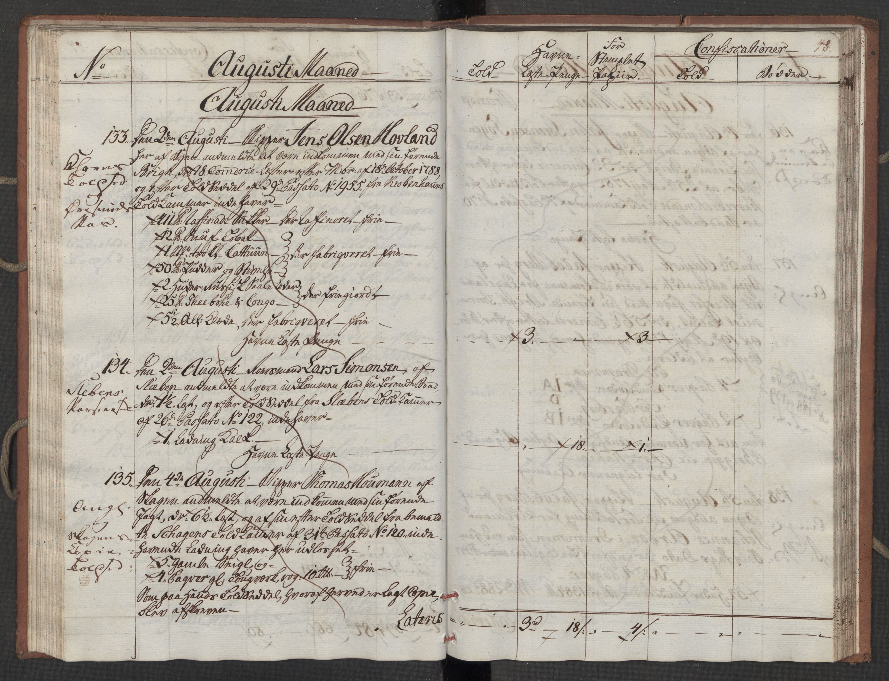 Generaltollkammeret, tollregnskaper, RA/EA-5490/R10/L0052/0001: Tollregnskaper Tønsberg / Inngående tollbok, 1790, s. 47b-48a