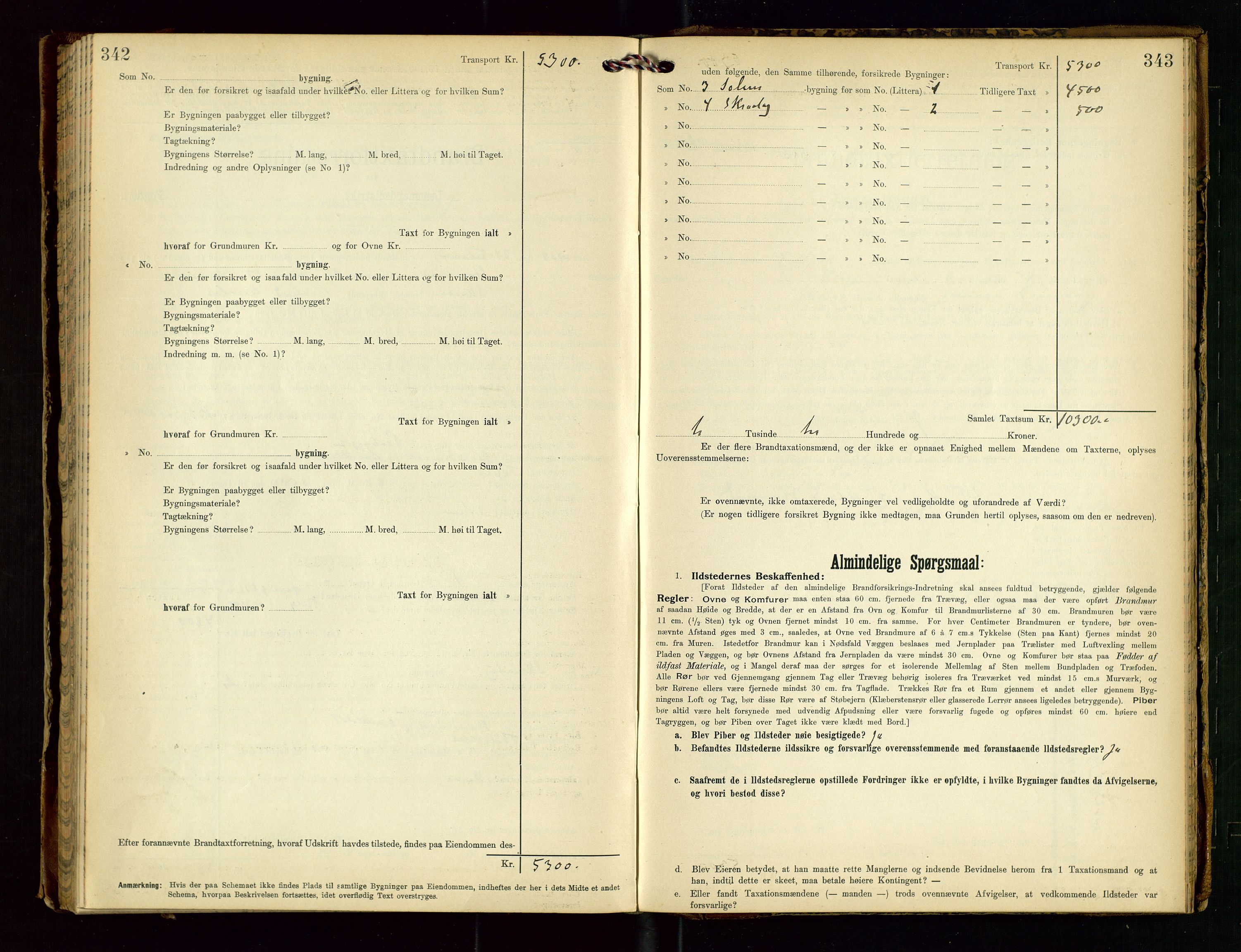 Torvestad lensmannskontor, SAST/A-100307/1/Gob/L0003: "Brandtaxationsprotokol for Torvestad Lensmannsdistrikt", 1905-1909, s. 342-343