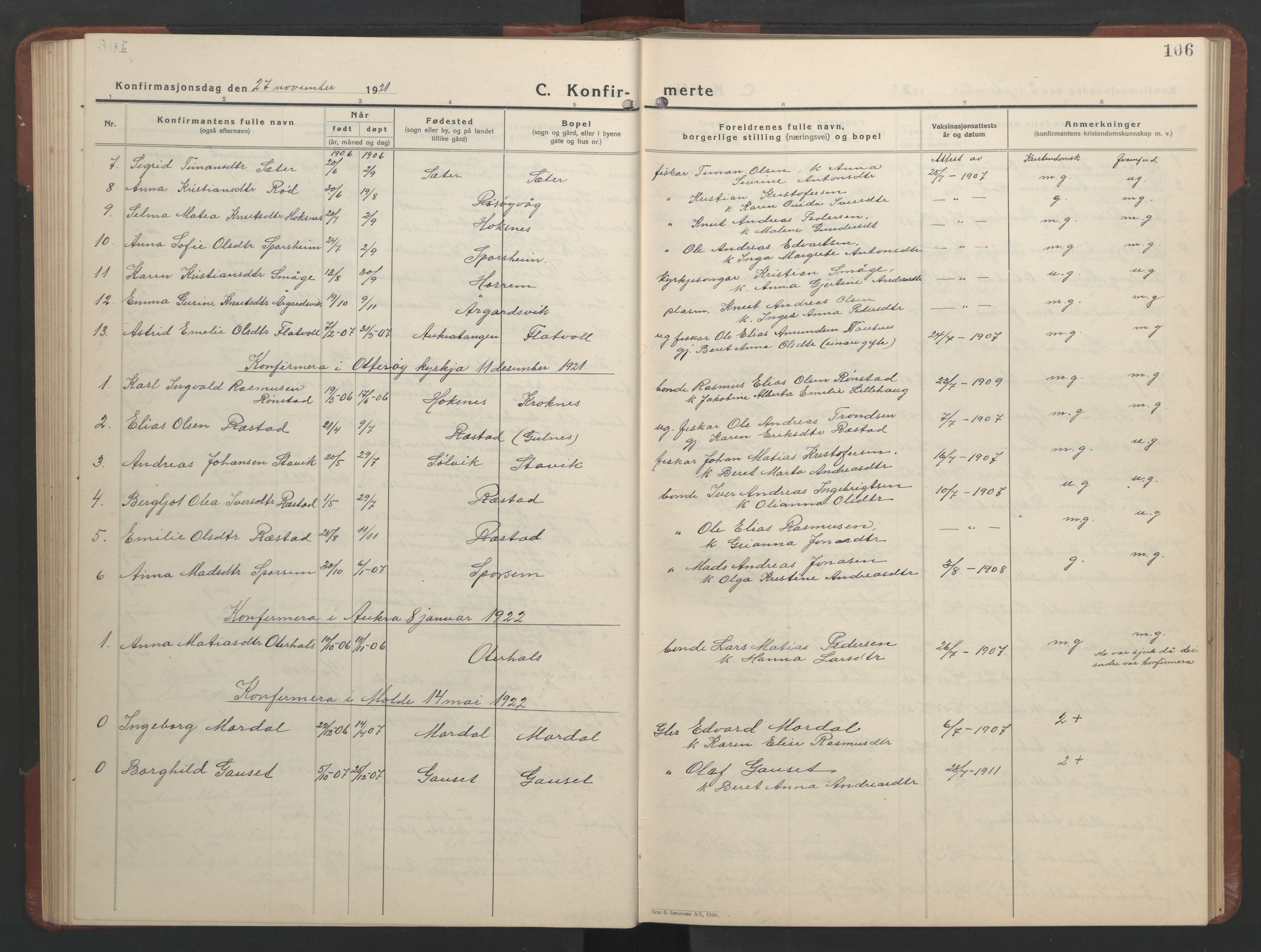 Ministerialprotokoller, klokkerbøker og fødselsregistre - Møre og Romsdal, SAT/A-1454/560/L0726: Klokkerbok nr. 560C03, 1928-1952, s. 106