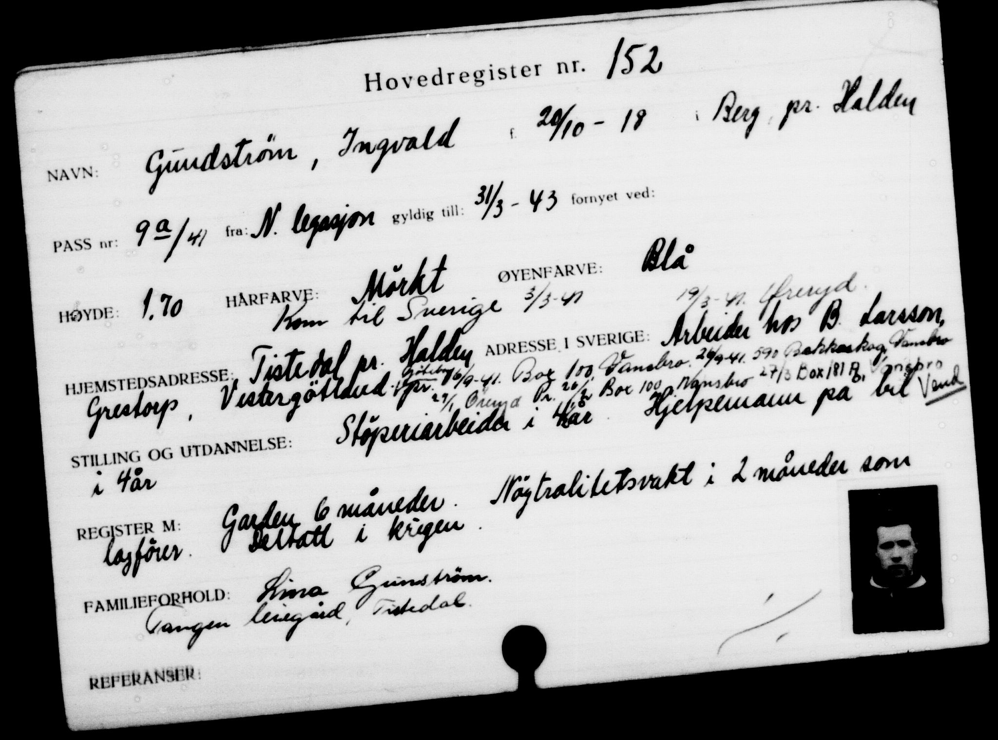 Den Kgl. Norske Legasjons Flyktningskontor, RA/S-6753/V/Va/L0001: Kjesäterkartoteket. Flyktningenr. 1-1000, 1940-1945, s. 246