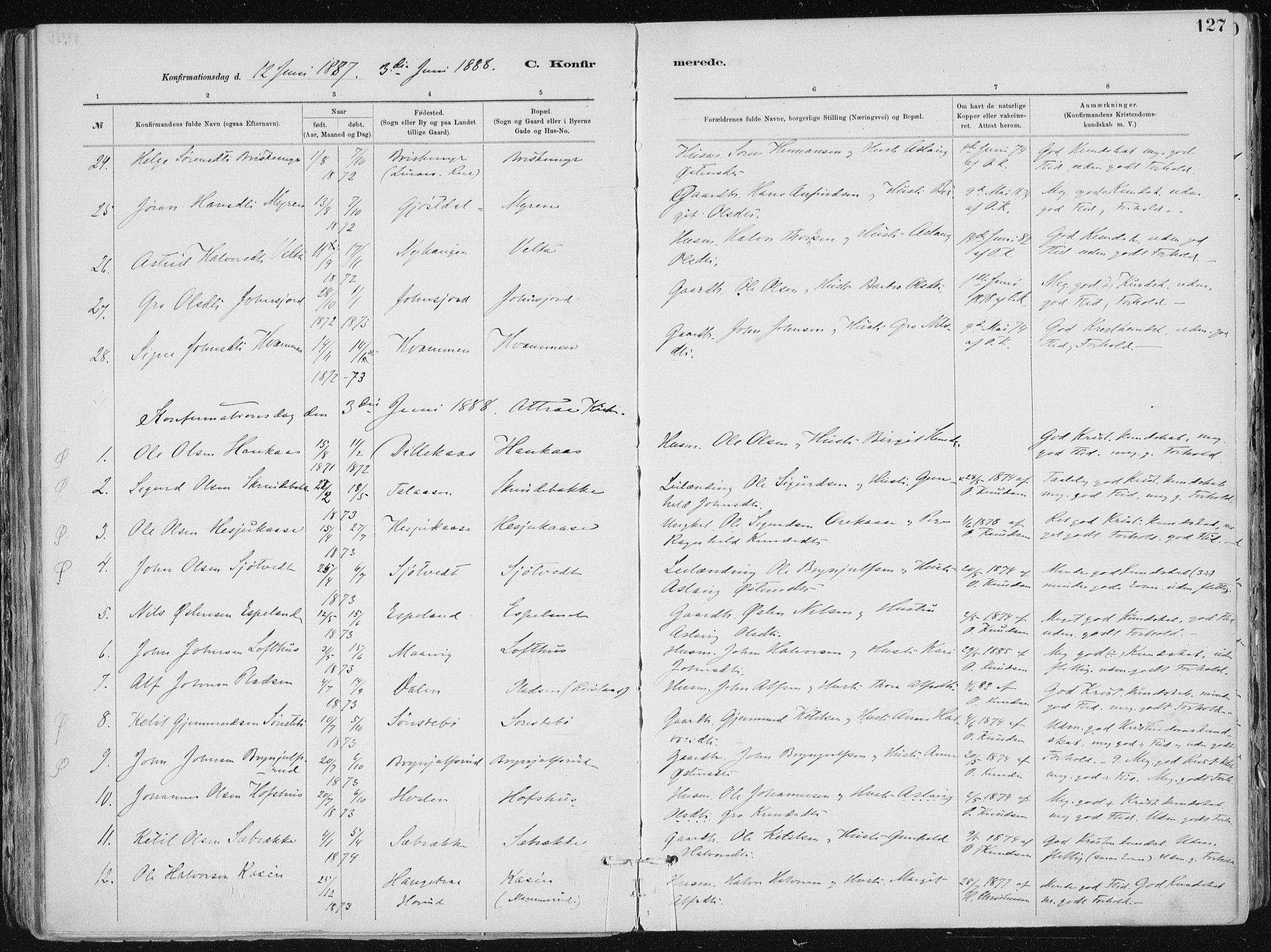 Tinn kirkebøker, AV/SAKO-A-308/F/Fa/L0007: Ministerialbok nr. I 7, 1878-1922, s. 127