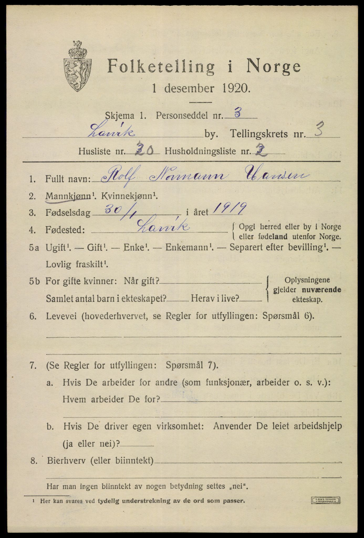 SAKO, Folketelling 1920 for 0707 Larvik kjøpstad, 1920, s. 12584