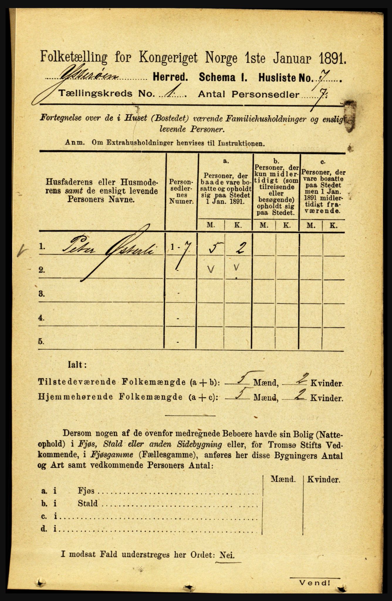 RA, Folketelling 1891 for 1722 Ytterøy herred, 1891, s. 19