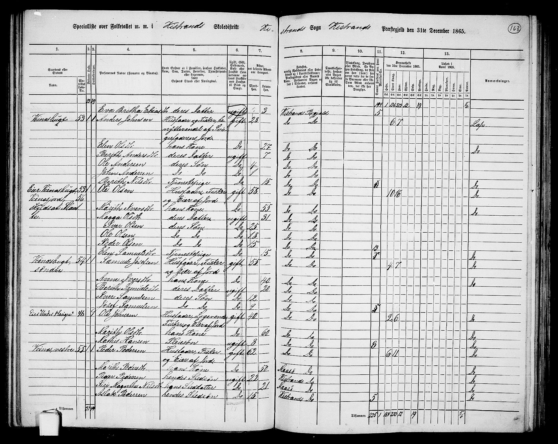 RA, Folketelling 1865 for 2020P Kistrand prestegjeld, 1865, s. 15