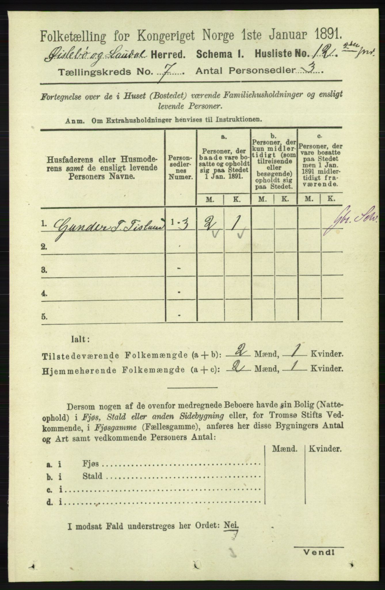 RA, Folketelling 1891 for 1021 Øyslebø og Laudal herred, 1891, s. 1915