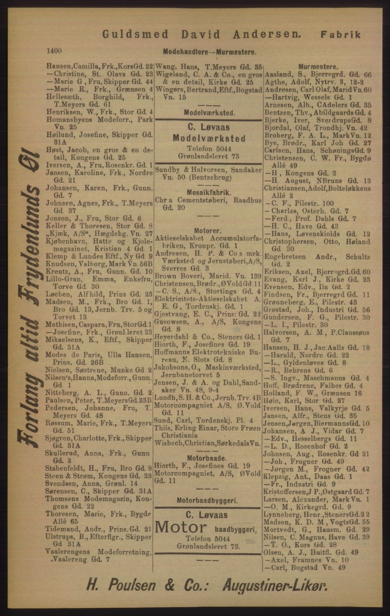 Kristiania/Oslo adressebok, PUBL/-, 1905, s. 1400