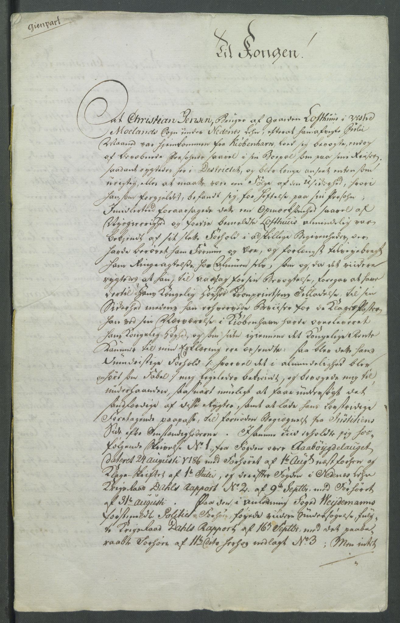 Rentekammeret inntil 1814, Realistisk ordnet avdeling, RA/EA-4070/Od/L0001/0002: Oppløp / [Æ2]: Dokumenter om Lofthusurolighetene i Nedenes, 1786-1789, s. 4