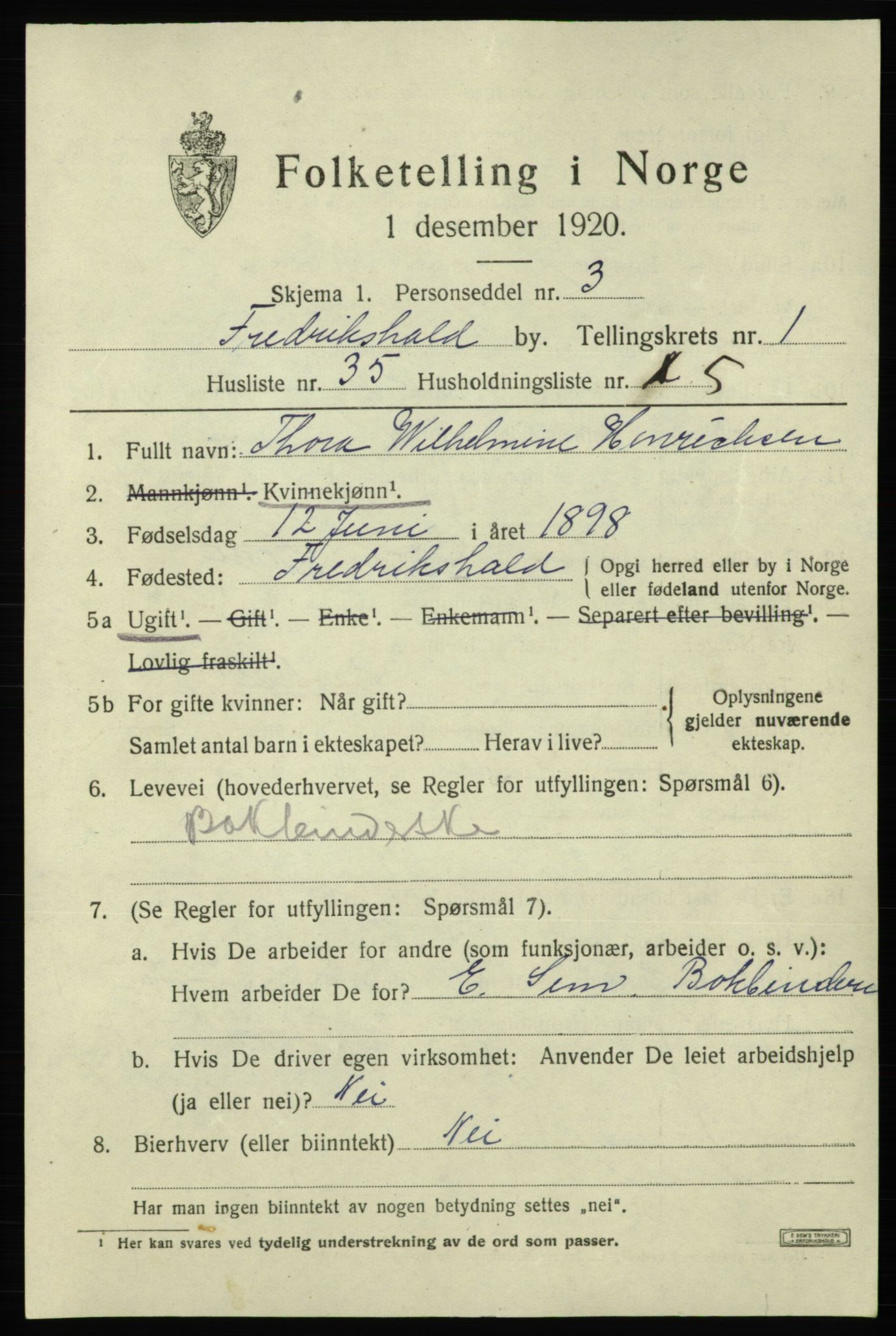SAO, Folketelling 1920 for 0101 Fredrikshald kjøpstad, 1920, s. 8739